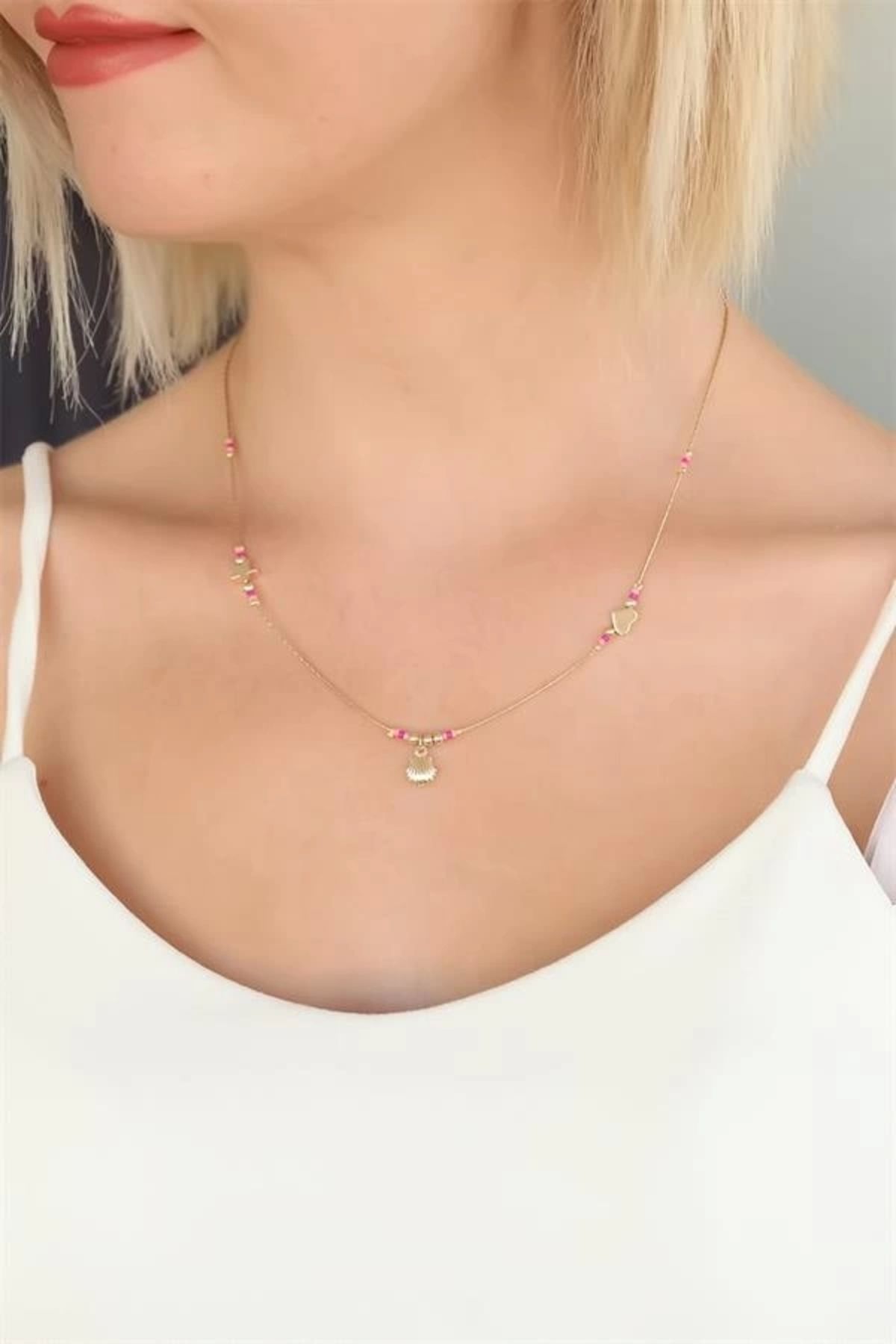 Lale Moda Boncuklu İstiridyeli Kolye