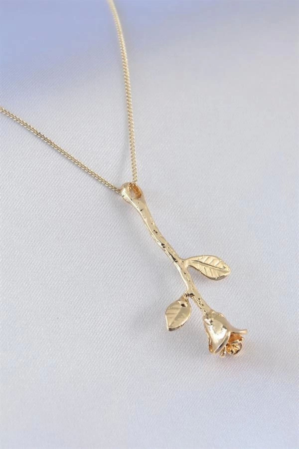 Lale Moda Gold Renk Gül Tasarım Kadın Kolye
