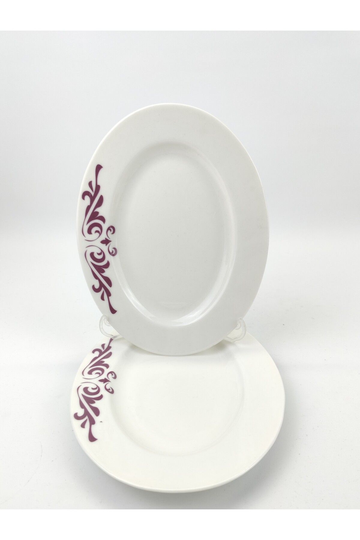 MAViHOME Diomand Serisi 23 x 18 Cm Mor Çiçek Desenli Kayık Tabak 2 Li