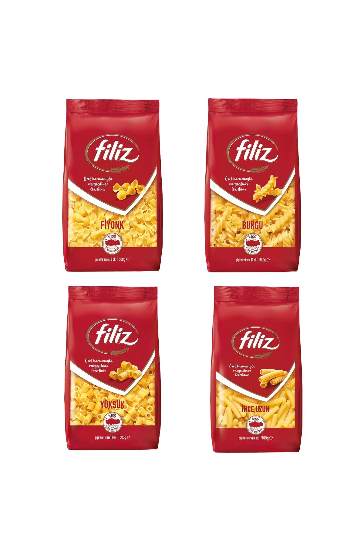 FİLİZ Filiz Makarna 500 gram 4 Adet Fiyonk Burgu Yüksük İnce Uzun