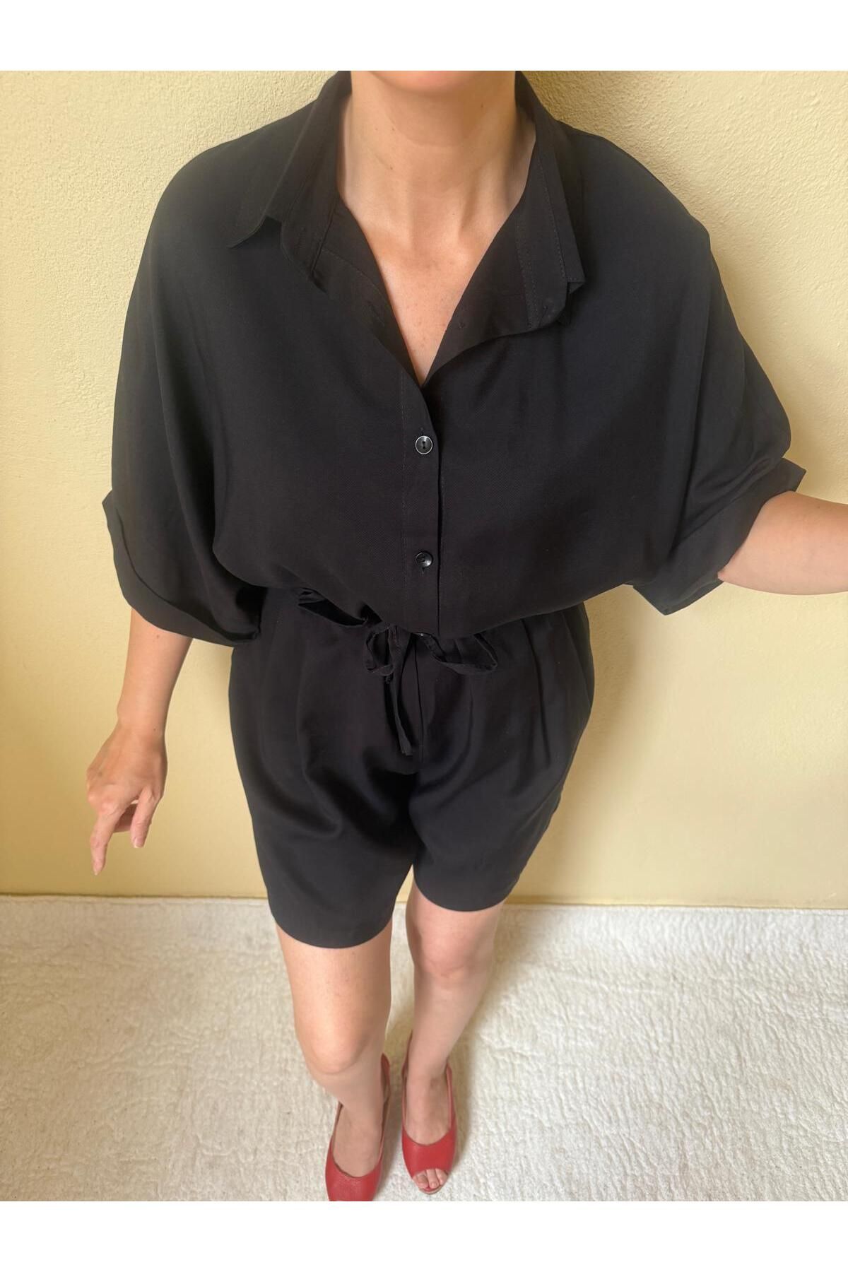 B1butik KREM ŞEHİR BOY ŞORT GÖMLEK TAKIM