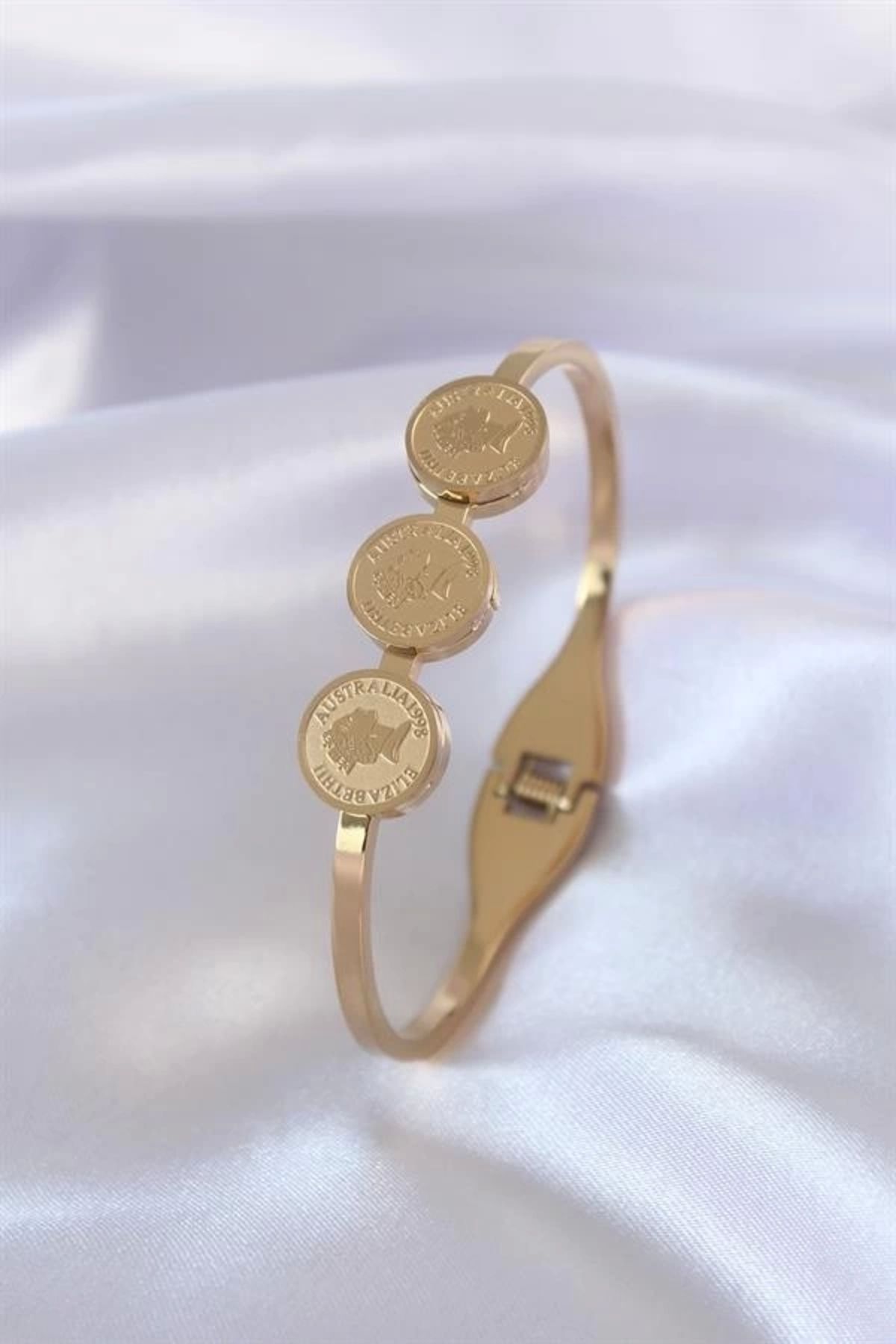 Lale Moda 316L Çelik Gold Renk Elizabeth İşleme Kadın Kelepçe