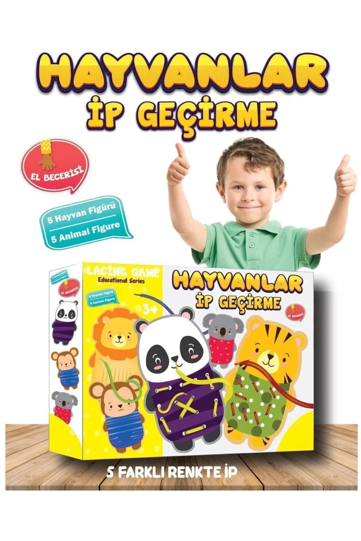 ÜÇGEN TOYS Hayvanlar Ip Geçirme Oyunu Lacing Game 5 Farklı Hayvan