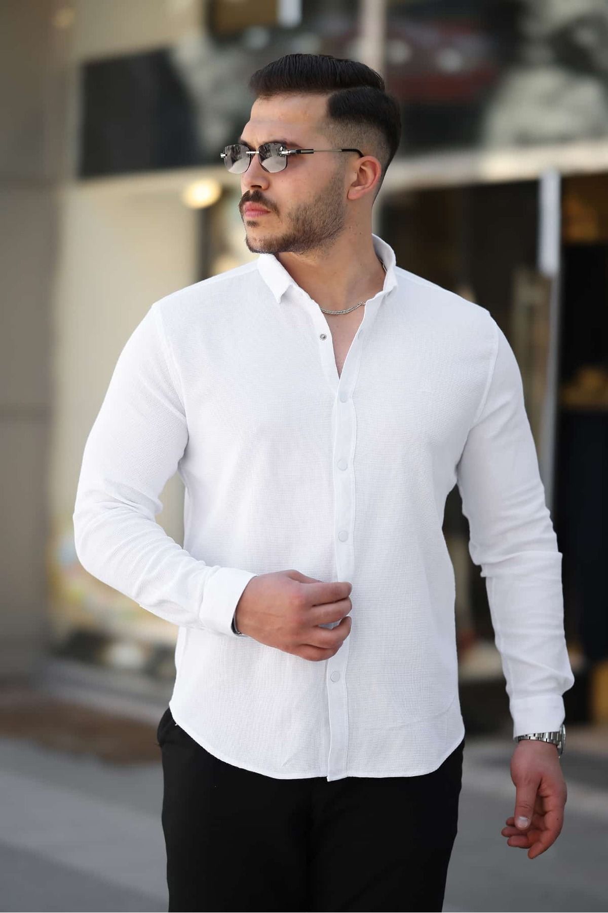 MODA Beyaz Slim Fit Düz Gömlek (Özel Günler ve Mezuniyet İçin Uygundur)