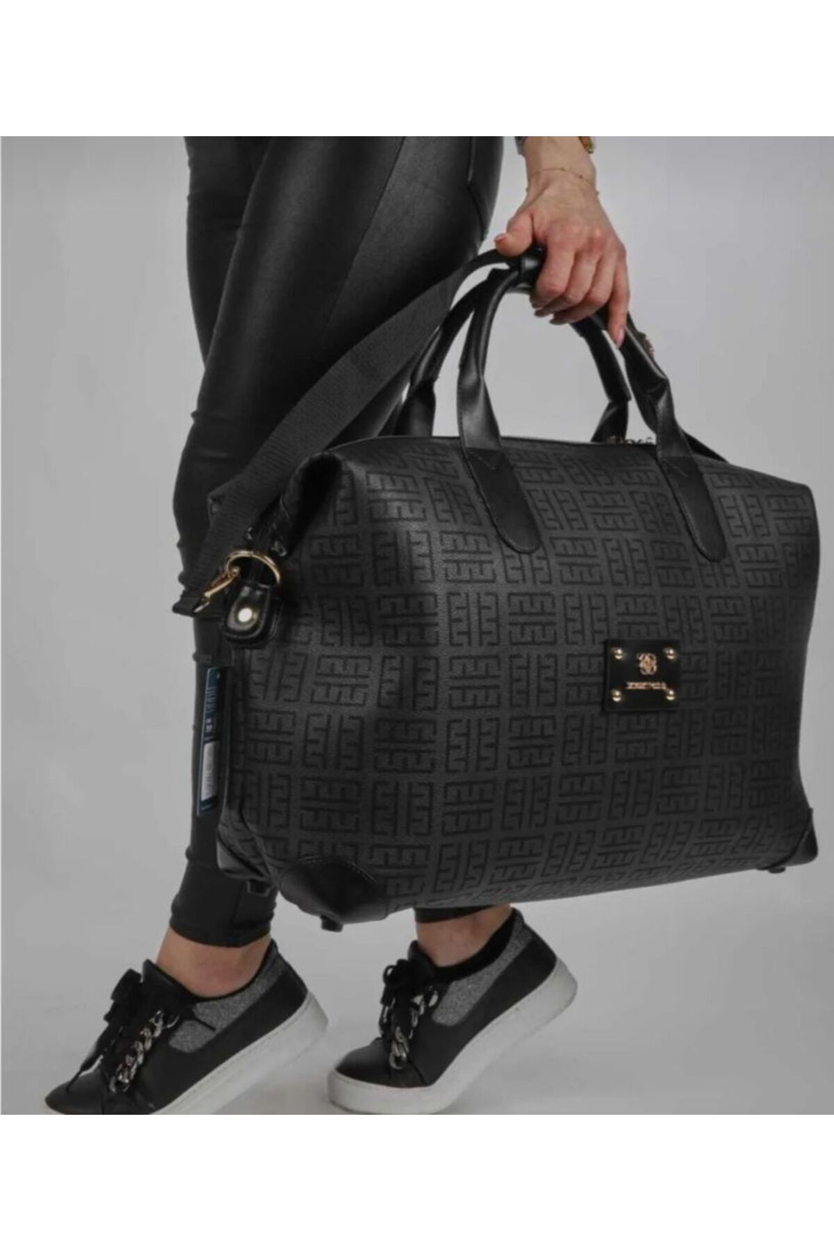 ST Bags Miami Polo Büyük Boy Baskılı Siyah Valiz Tarzı El Ve Omuz Çantası