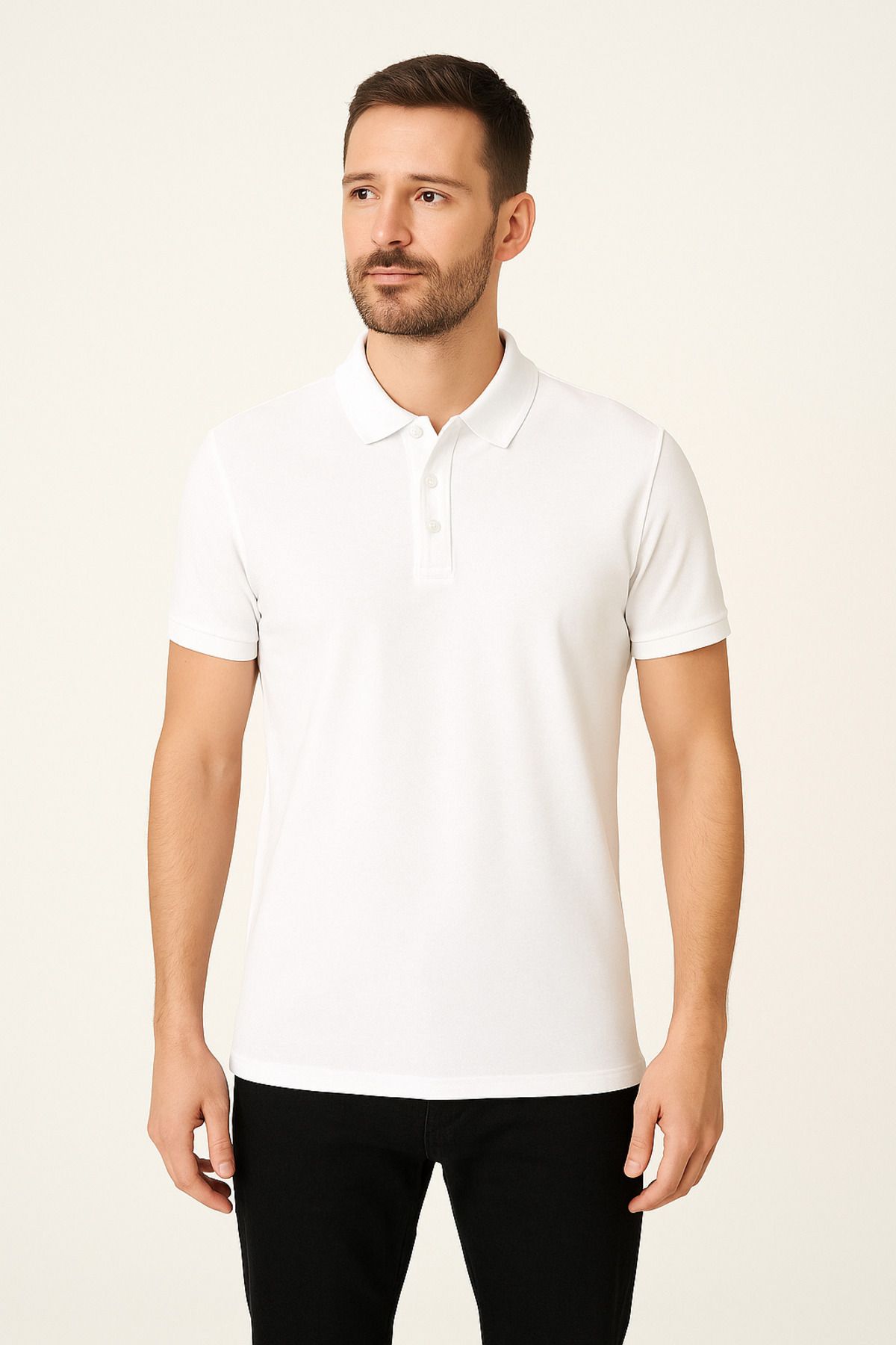 Zefira Beyaz POLO YAKA LYCRA T-SHİRT