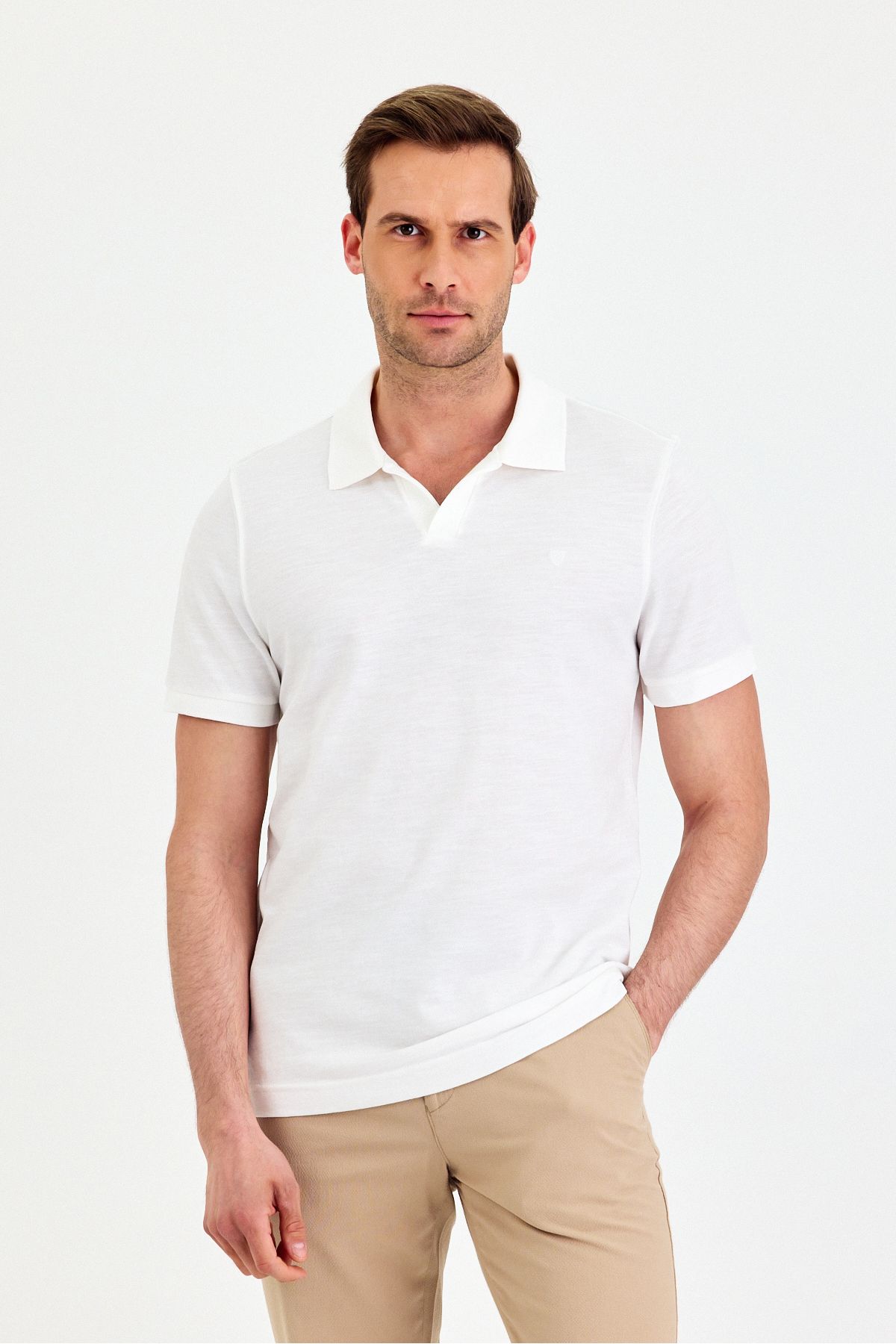 ENQUE Erkek Basic Polo Yaka Düz Kıvrılmaz Pamuklu Slim Fit Tişört