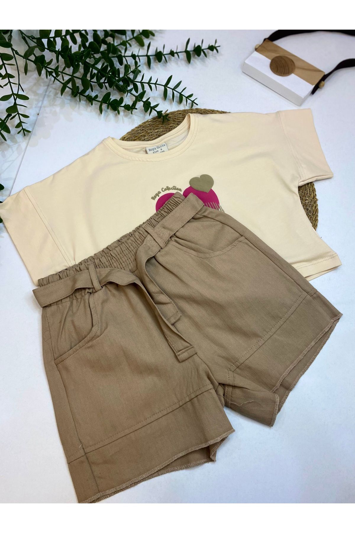 Aras Bebe Çoçuk crop keten şort takım