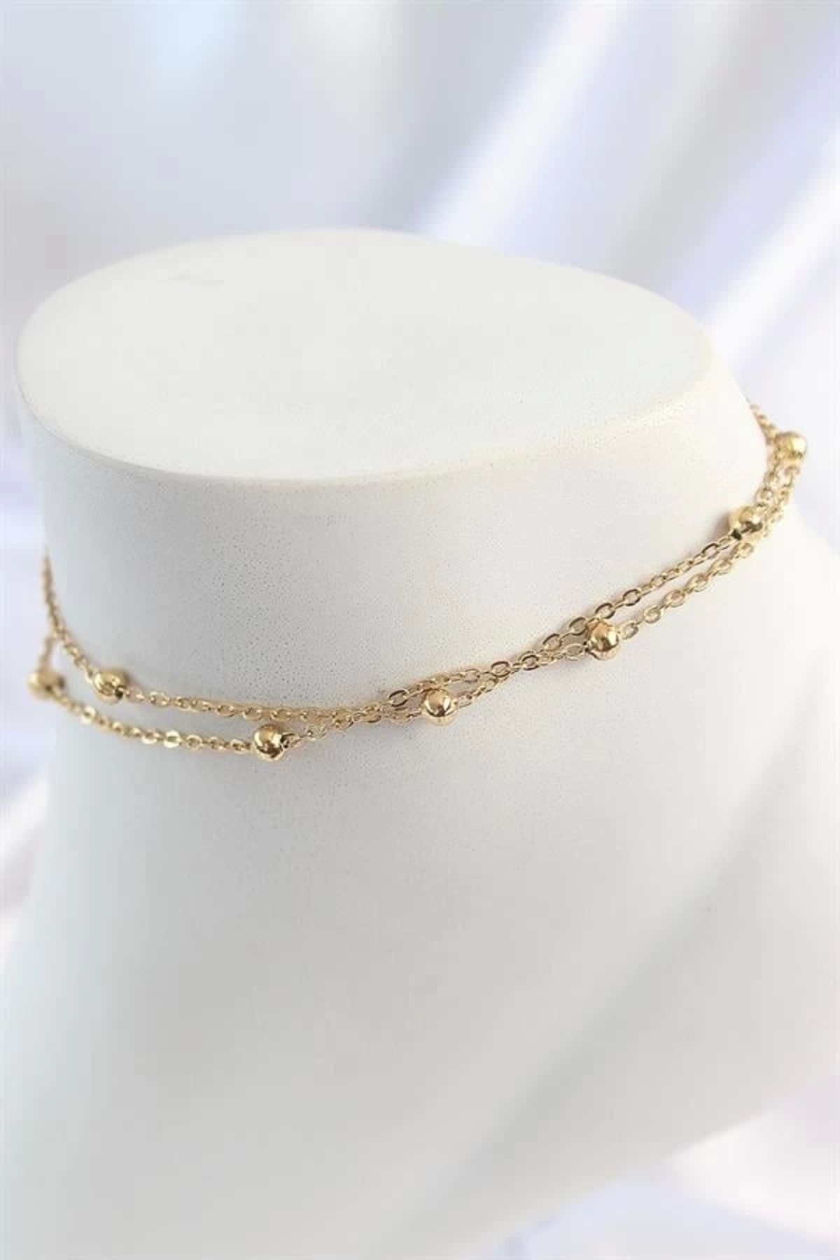 Lale Moda 316L Çelik Gold Renk 2'Li Topçuk Zincir Model Kadın Halhal