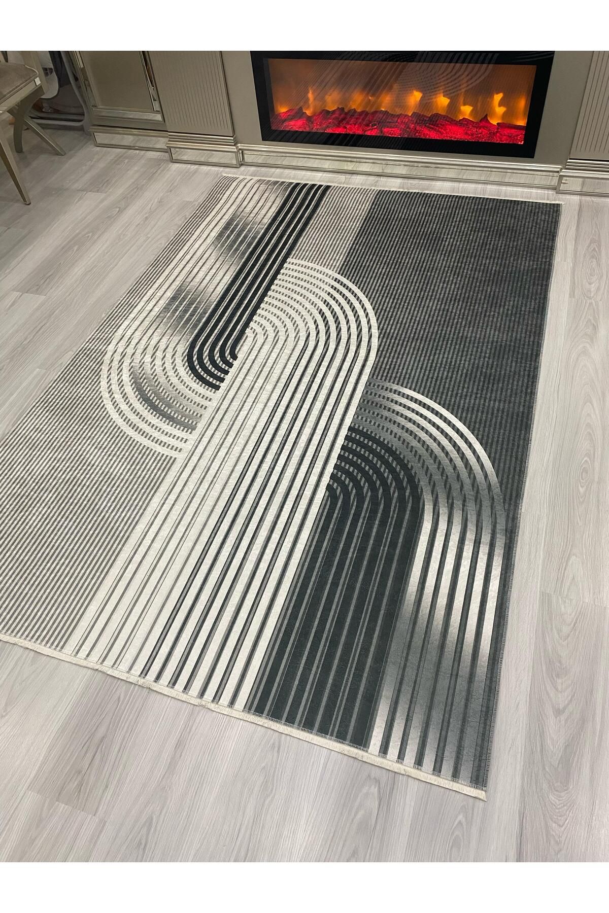 ALLGELSİN Yeni Sezon Yıkanabilir Kaymaz Taban Salon ve Oturma odası Halısı Yazlık Halı İnce Gri Halı