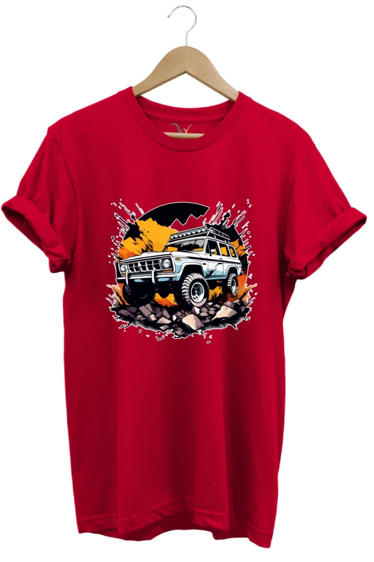 MODA Off-Road Tutkunlarına Özel 4X4 Baskılı %100 Pamuk Bisiklet Yaka Basic T-shirt