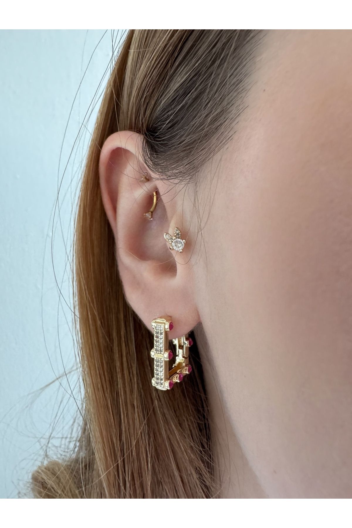 Gilia Jewelry Renkli Taşlı Dörtgen Serenay Leyla Küpesi