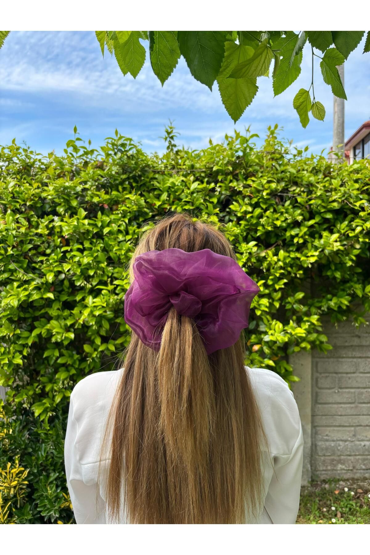 KİKİYS Mor Organze XXL Toka Kadın Saç Aksesuarı Scrunchie