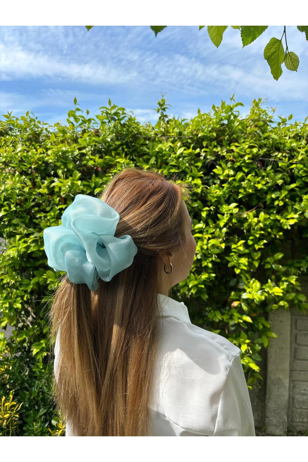 KİKİYS Turkuaz XXL Organze Saç Tokası Saç Aksesuarı Scrunchie