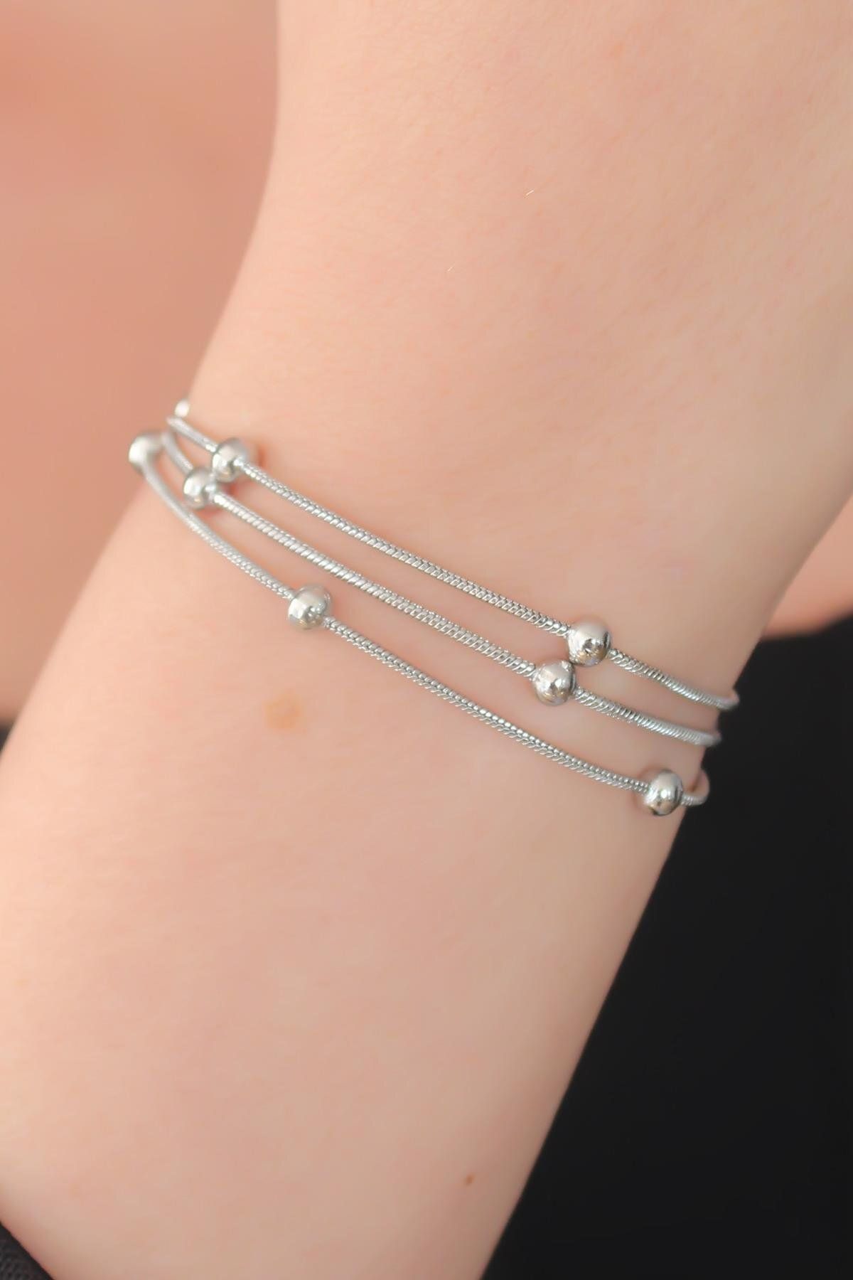 prativas 316L Çelik Gümüş Renk Minimal Top Figür Kadın Bileklik