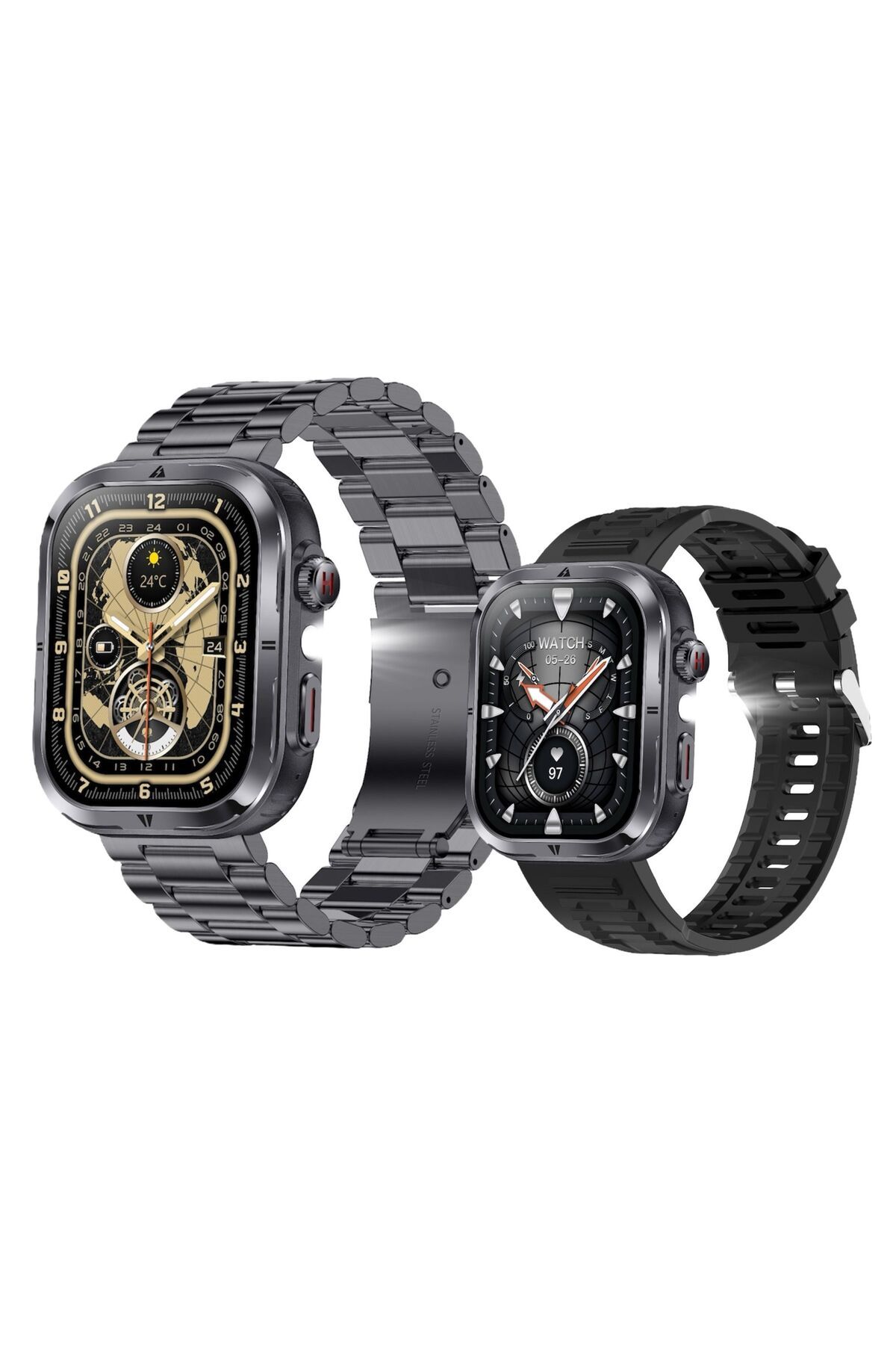 e-Wantay-Smartwatch MK86, IP68, 2.01" Screen, BT Call, AI Assistant, 2 Bracelets, Health Monitoring, Black 1