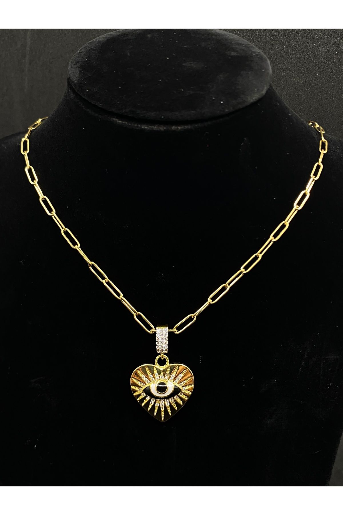 Jiji Jewelery Nazar Göz Etnik Bohem Tarz Altın Renk Ataç Model Zincir Trend Paslanmaz Çelik kolye
