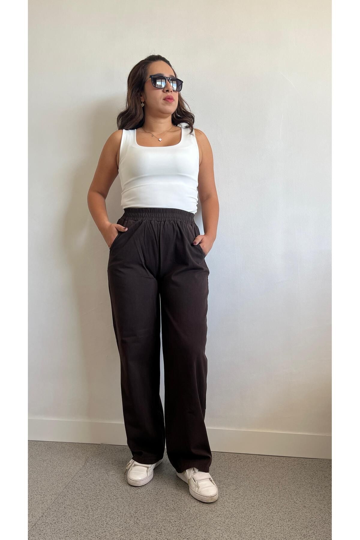 Gizybutik Bel Lastikli Geniş Paça Pantolon