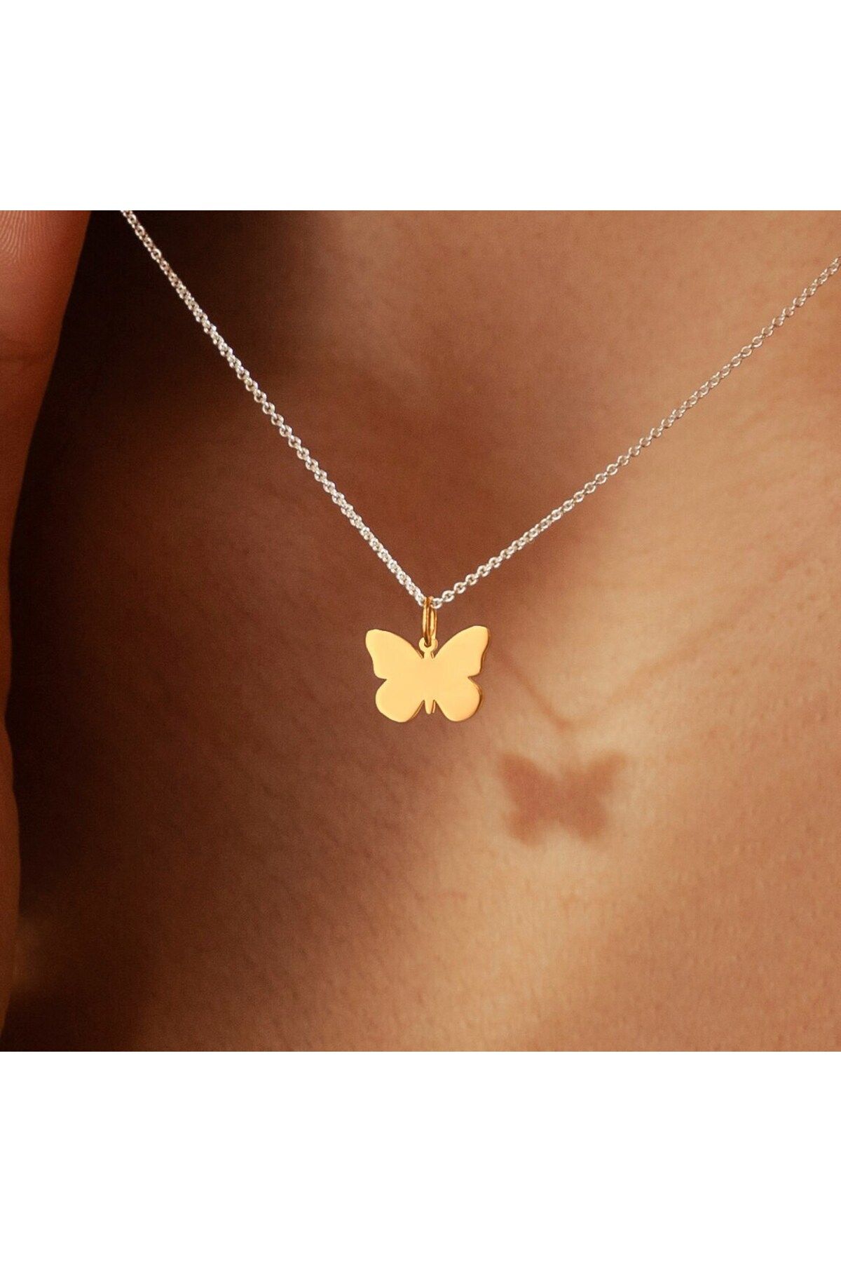 VESTA JEWELRY 925 Ayar Gümüş Kadın Kelebek Model Altın Kaplamalı Kolye