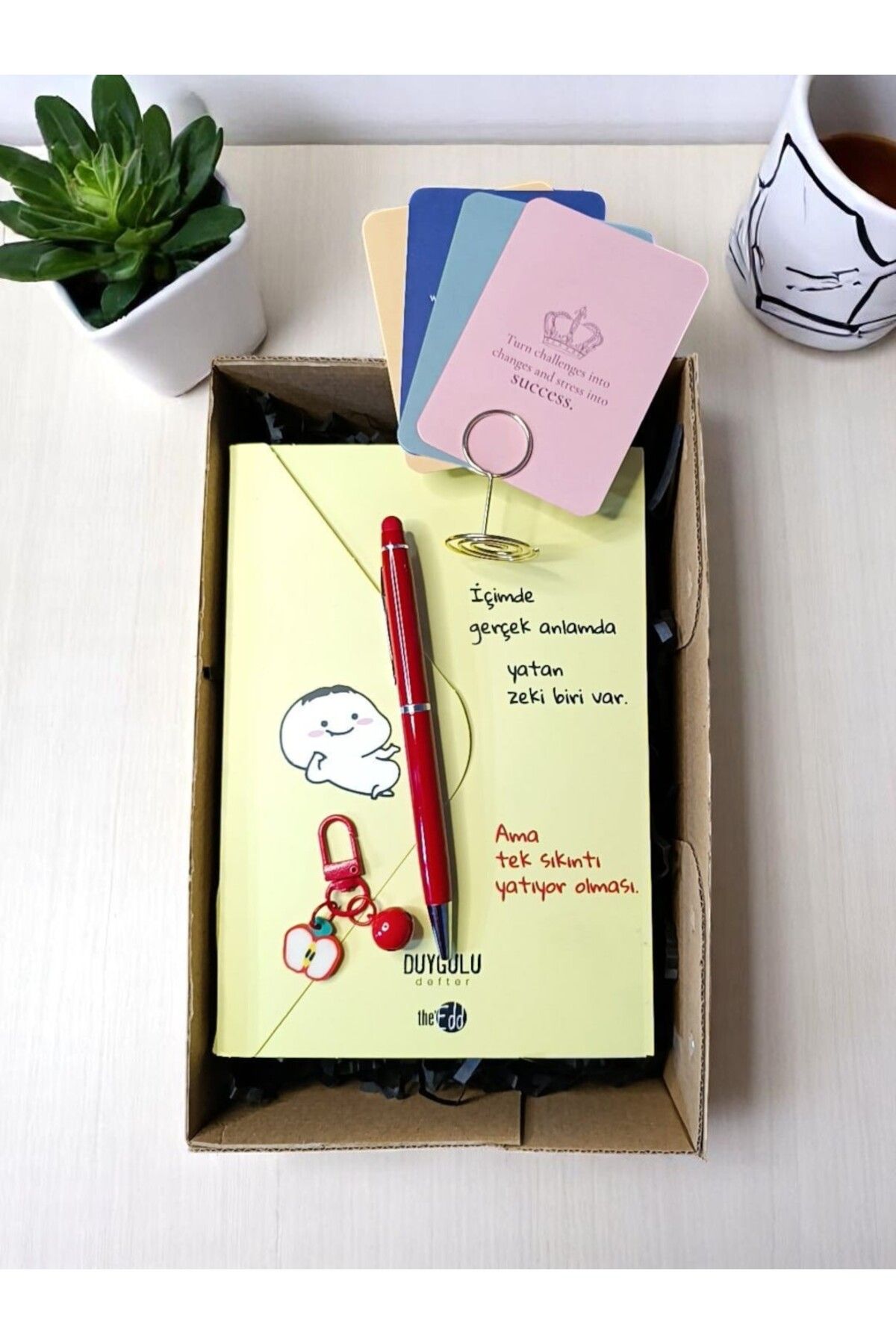 Motivart Sevgileye Arkadaşa Özel Hediye Seti&Duygulu Defter&Kalem&Tutucu&Anahtarlık&Duygulu Kartlar