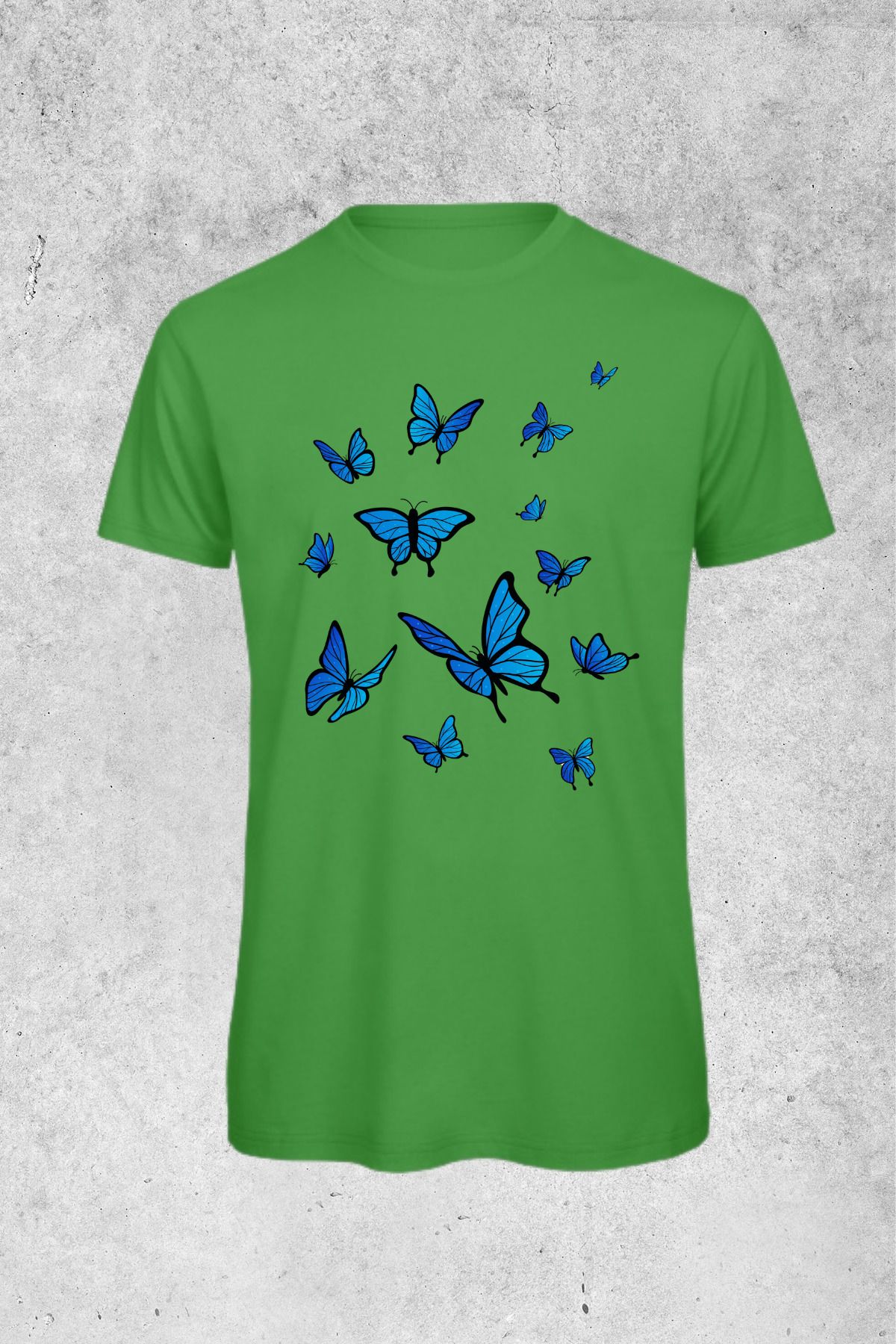 MOLICO Basic unisex sıfır yaka kısa kollu MAVİ KELEBEK baskılı tshirt