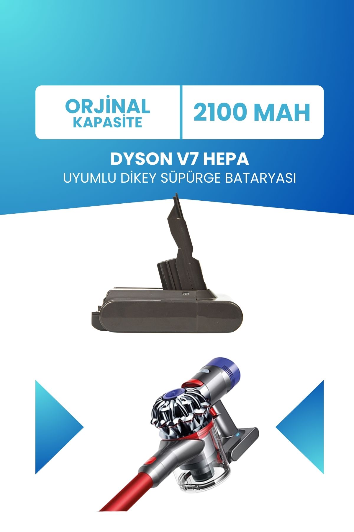 ELECTROLL Dyson V7 HEPA Uyumlu Batarya (STANDART KAPASİTE) 21.6 V 2100mah Dikey Süpürge Bataryası