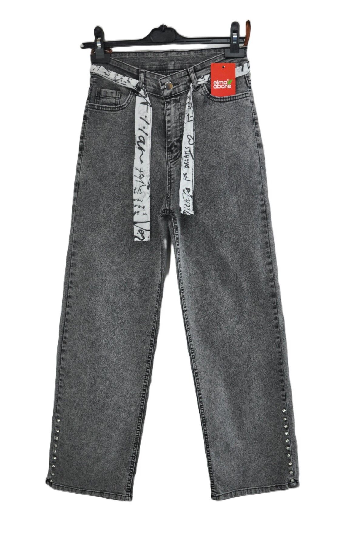 elma abone PAÇA KENARLARI TAŞLI KOT JEANS PANTOLON