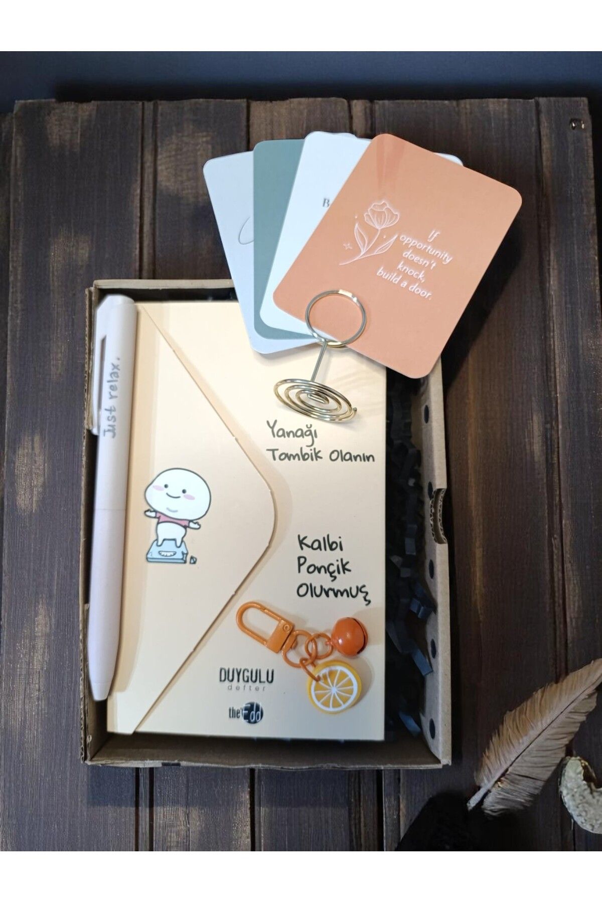 Motivart Sevgileye Arkadaşa Özel Hediye Seti&Duygulu Defter&Kalem&Tutucu&Anahtarlık&Duygulu Kartlar
