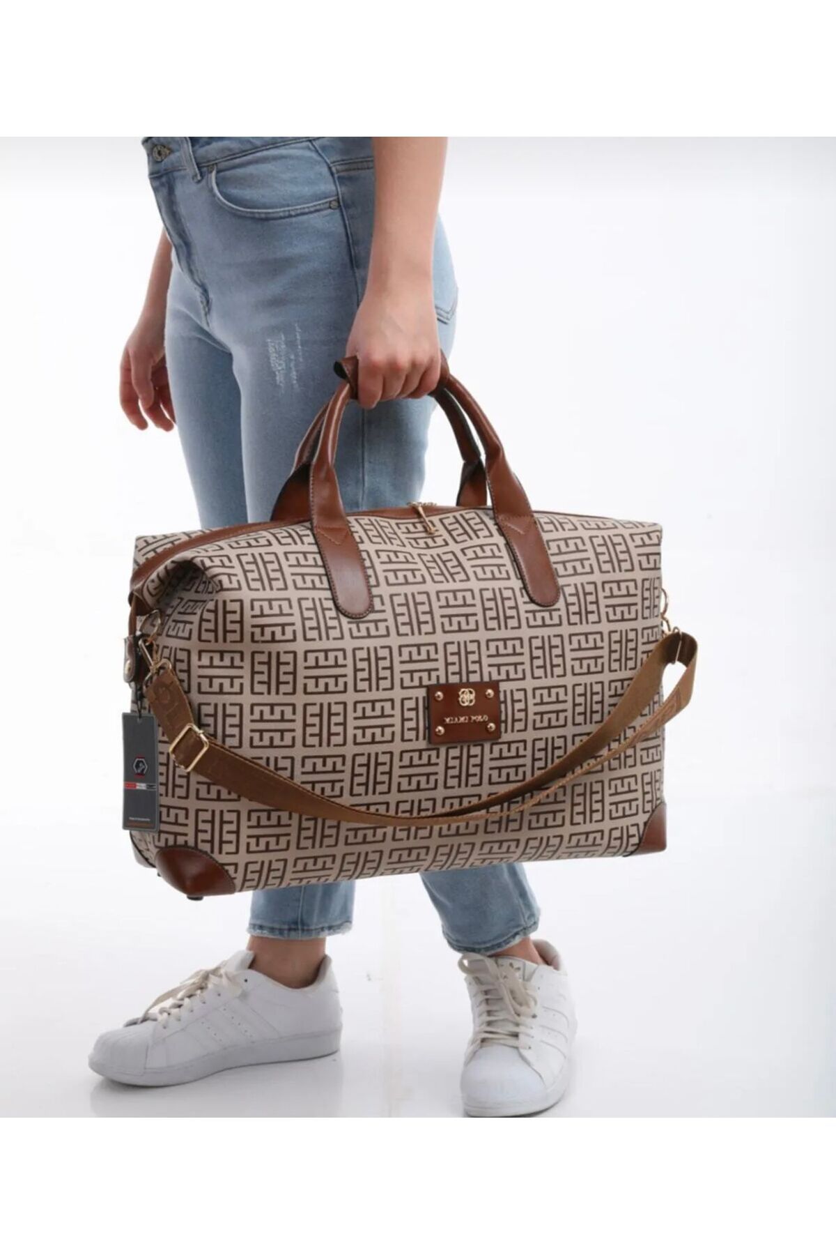 ST Bags Valiz Seyahat Tatil Bavulu El Çantası Taba Desenli