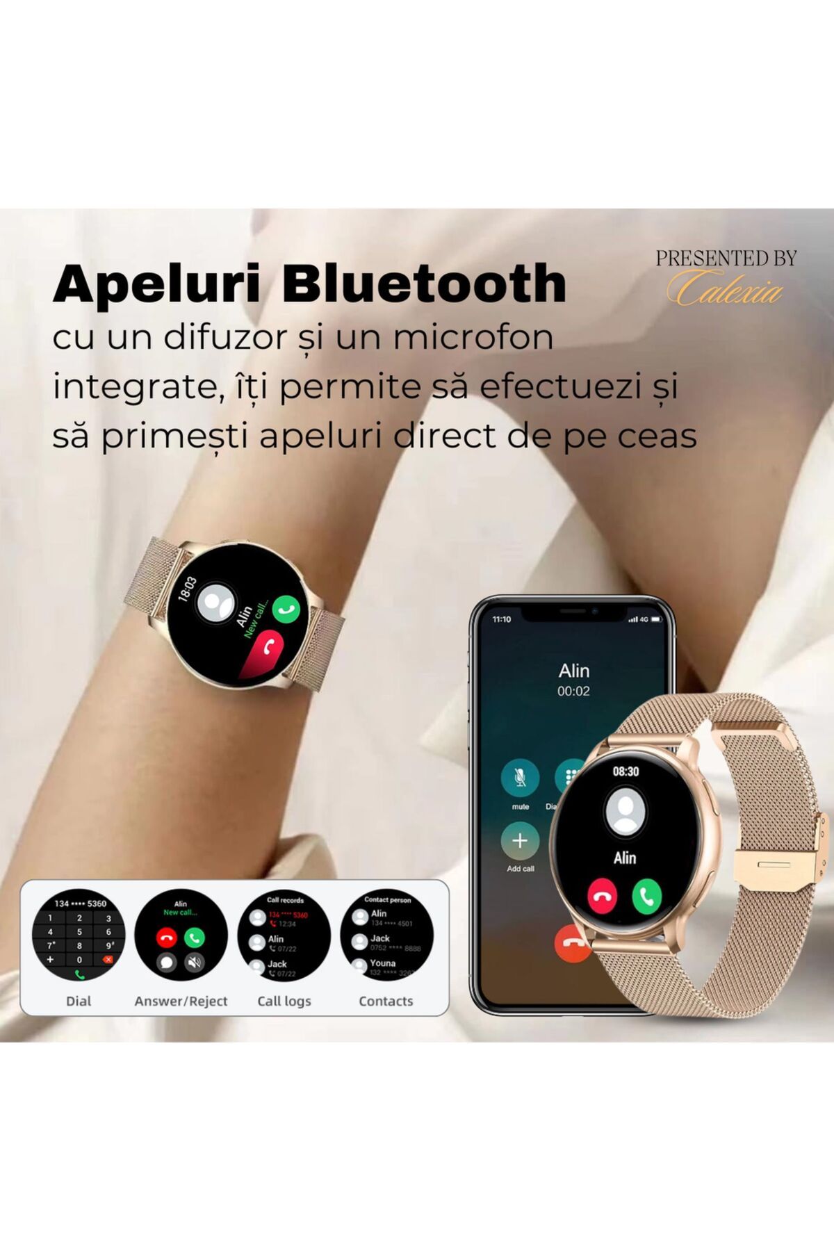 e-Wantay-Smartwatch Y11, Display 1.32", Ip67, Apel Bt, Ai Voice, 100 Sport, 2 Brățări, Android/ios 14