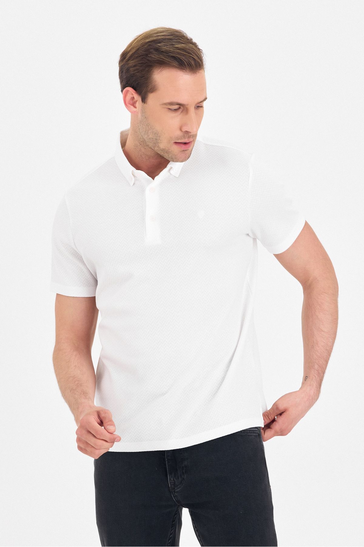 ENQUE Erkek Basic Kıvrılmaz Polo Yaka Pamuklu Slim Fit Tişört