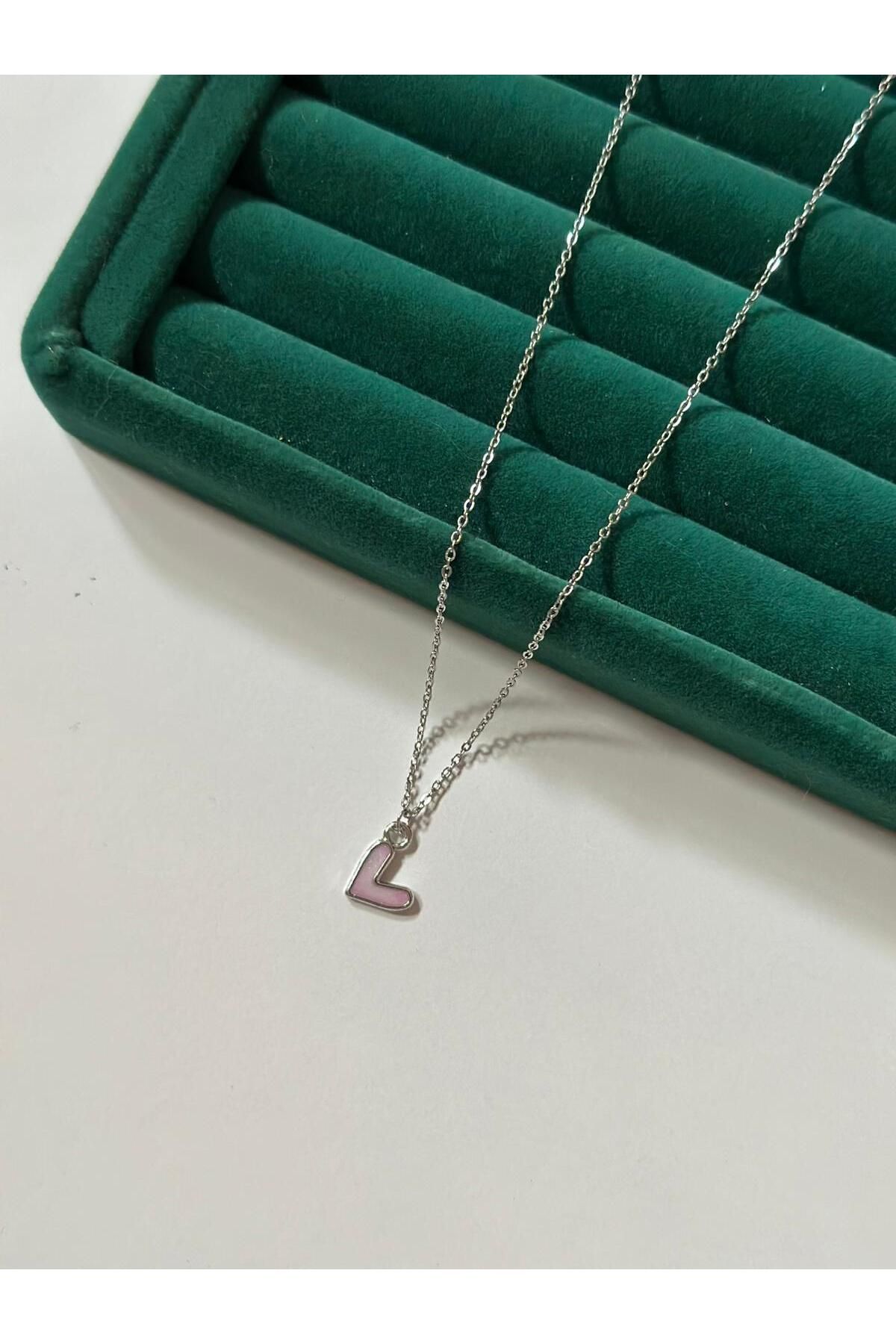 MİOSA 316L Çelik Rodyum Kaplama Minimal Pembe Kalp Kolye