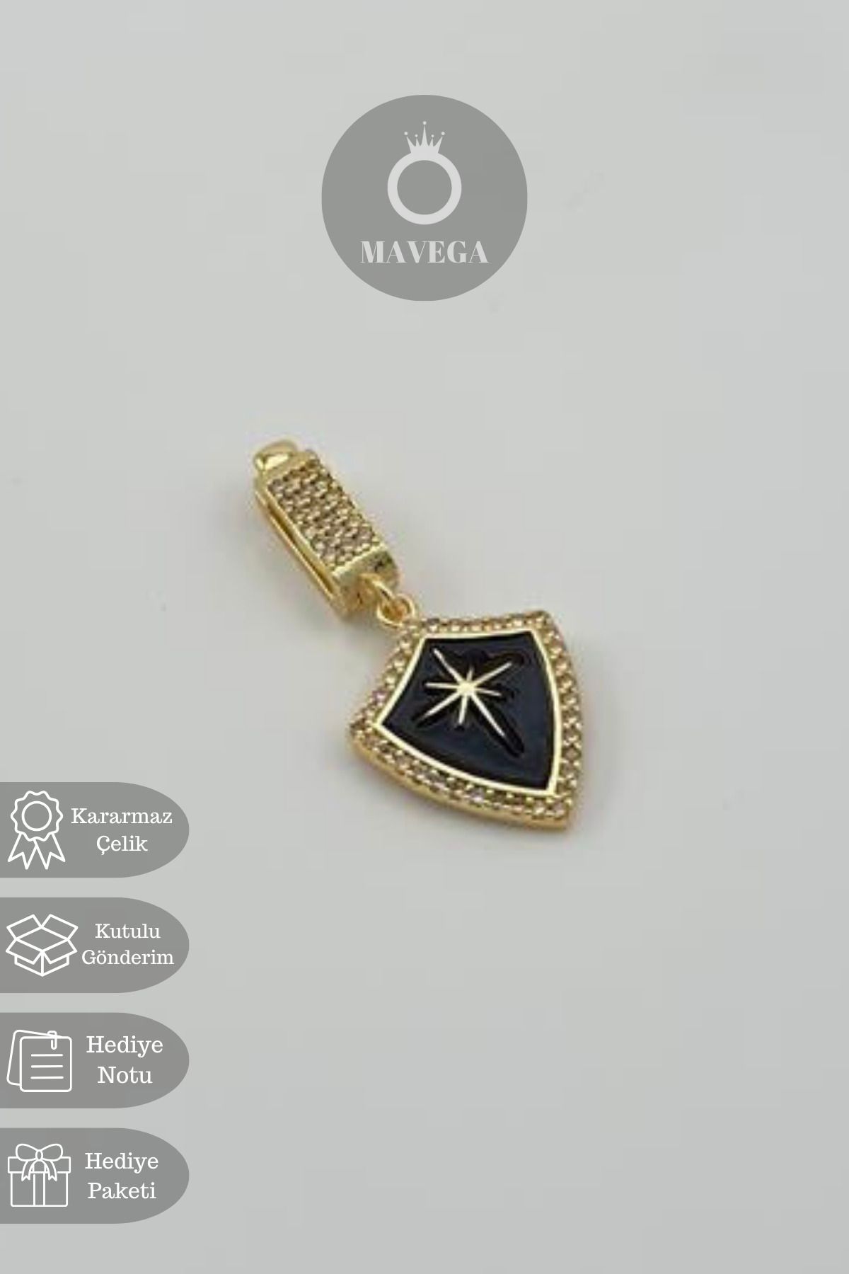 MAVEGA Kutup Yıldızı Zirkon Taşlı Ajda Bilezik Charm | Kararmaz Çelik, Zirkon Taş, Altın Renk