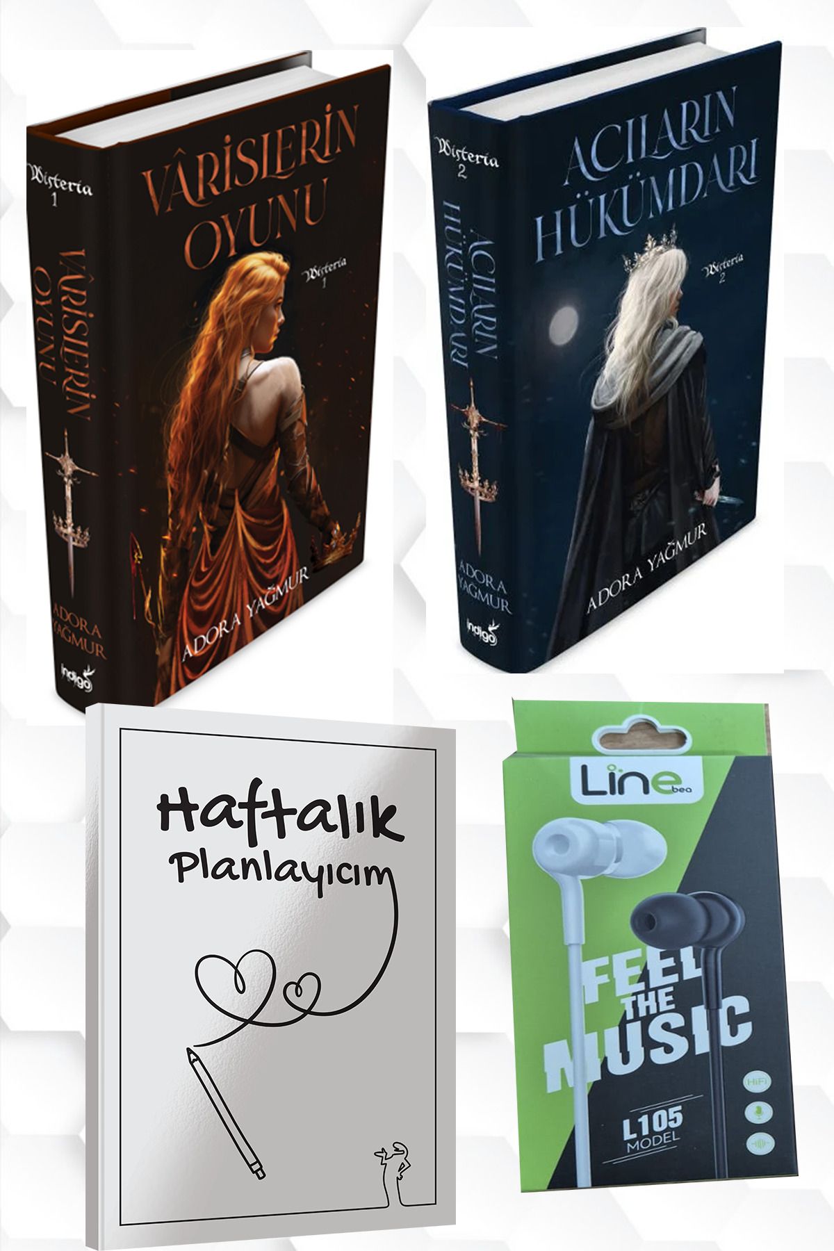 İndigo Kitap ADORA YAĞMUR VARİSLERİN OYUNU+ACILARIN HÜKÜMDARI+HAFTALIK PLANLAYICIM 52 (HAFTA)KULAKLIK HEDİYE