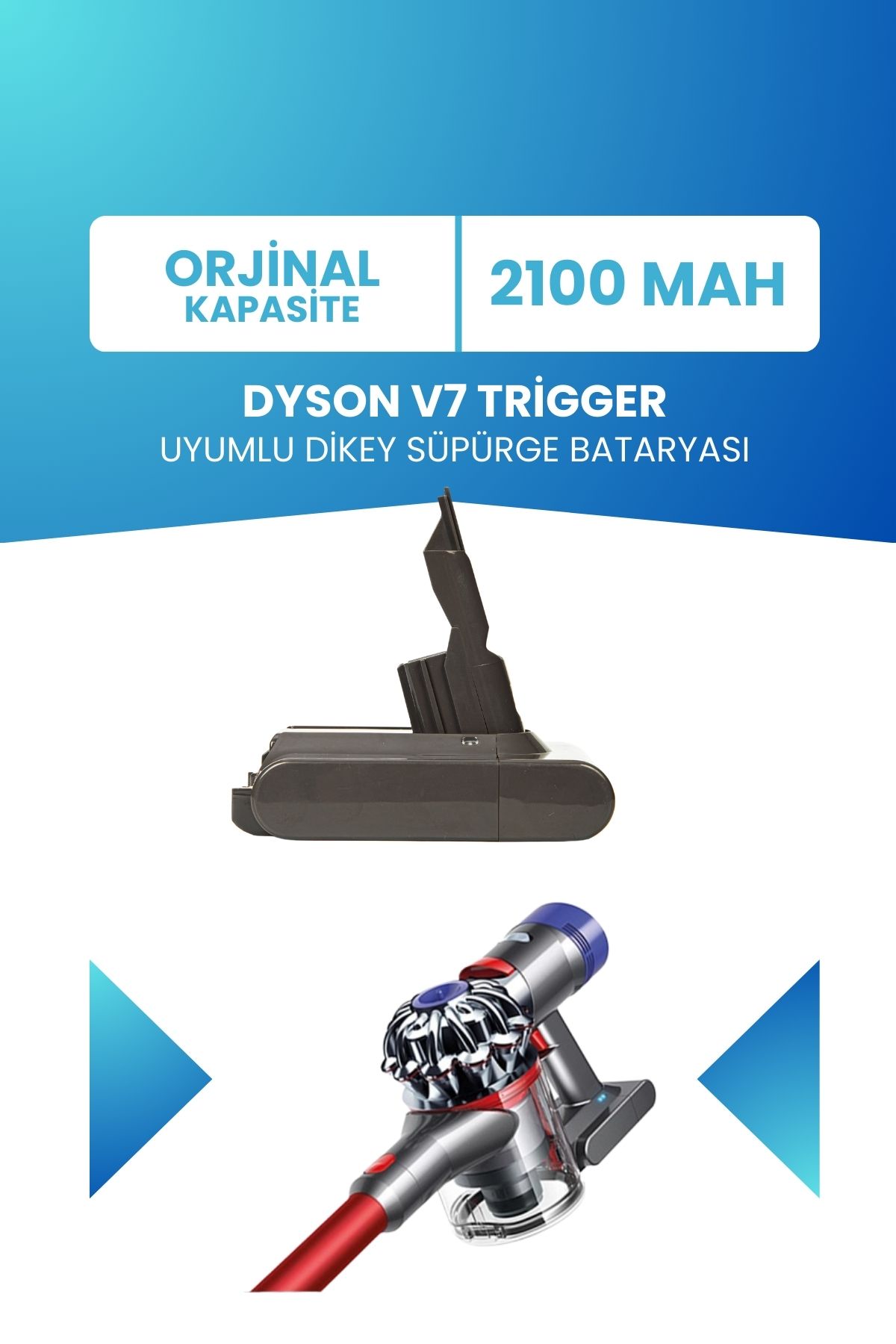 ELECTROLL Dyson V7 Trigger Uyumlu Batarya (STANDART KAPASİTE) 21.6 V 2100mah Dikey Süpürge Bataryası