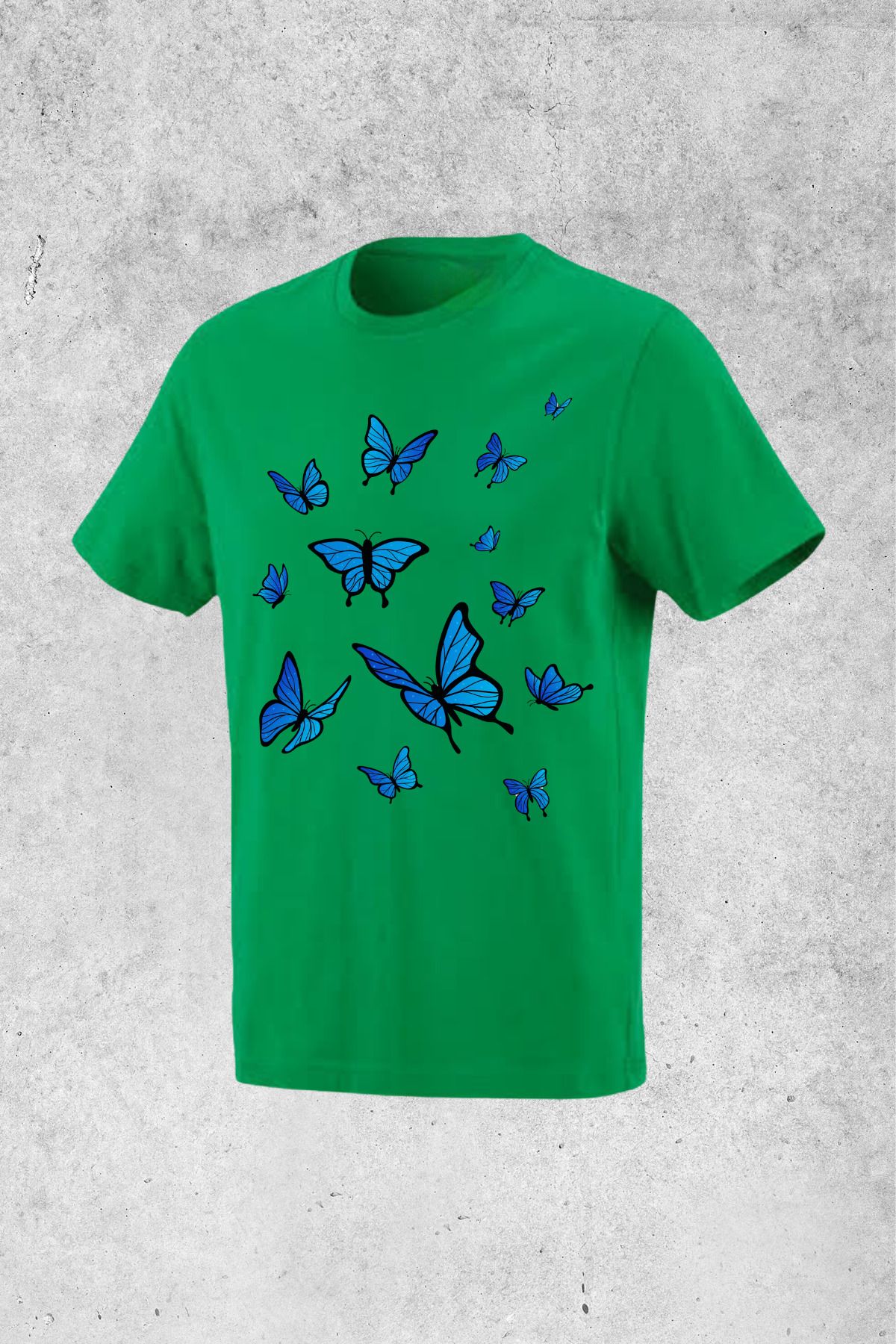 MOLICO Basic unisex sıfır yaka kısa kollu MAVİ KELEBEK baskılı tshirt