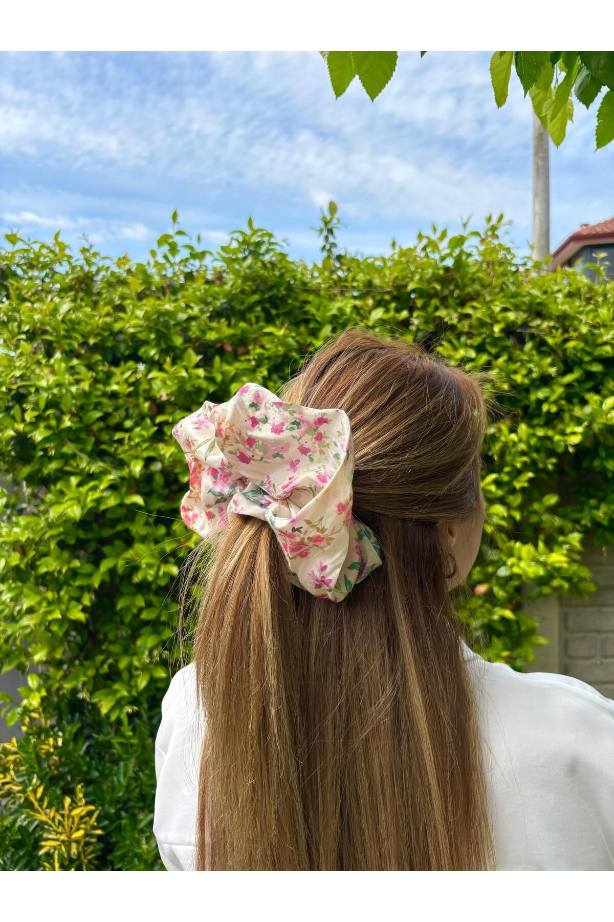 KİKİYS Renkli Çiçek Desenli XXL Saç Tokası Kadın Saç Aksesuarı Scrunchie