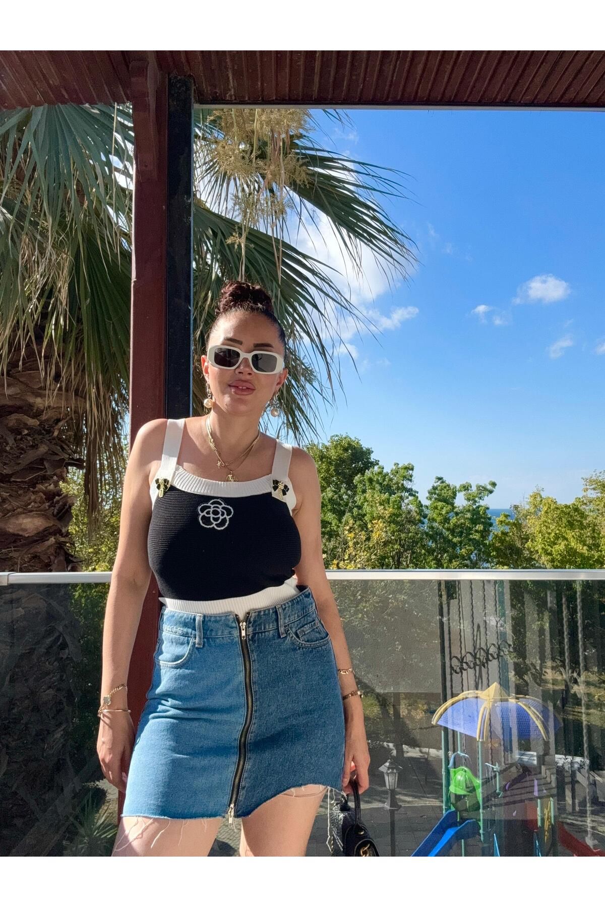 MODA koton kumaş kalın askılı bluz