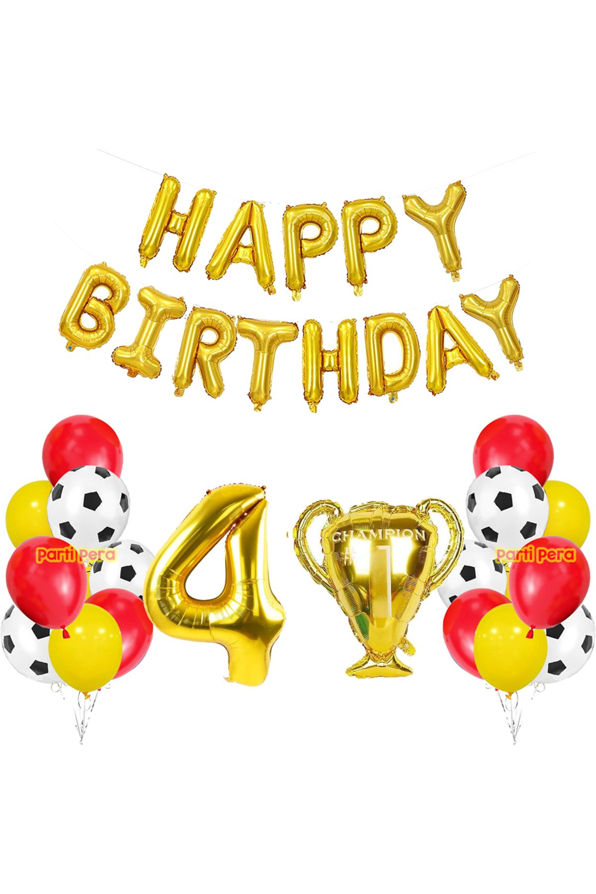 parti pera Sarı Kırmızı Futbol Konsept Uyumlu Pastel Happy Birthday Folyo Balon Kupa Rakam Folyo Balon Seti