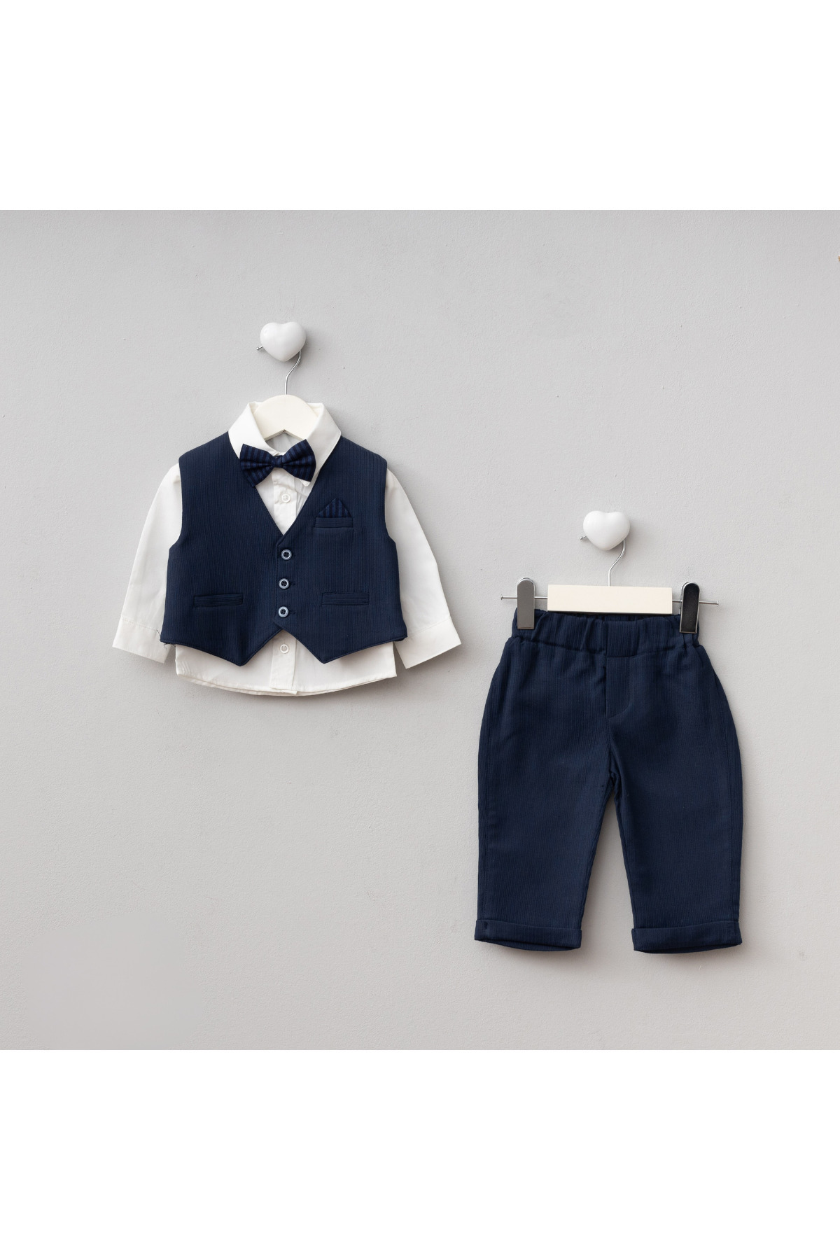 Pure Kids Store Erkek Bebek Pamuklu Papyon Yelek Gömlek Pantolon 4’lü Takım Şık Mevlütlük Bayramlık Özel Gün fotoğrafı 2 (önizleme)