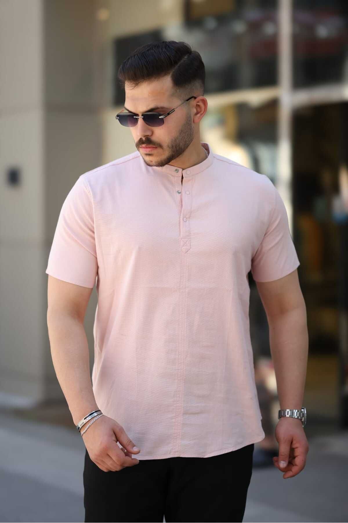 MODA Kısa Kol Hakim Yaka Keten Gömlek