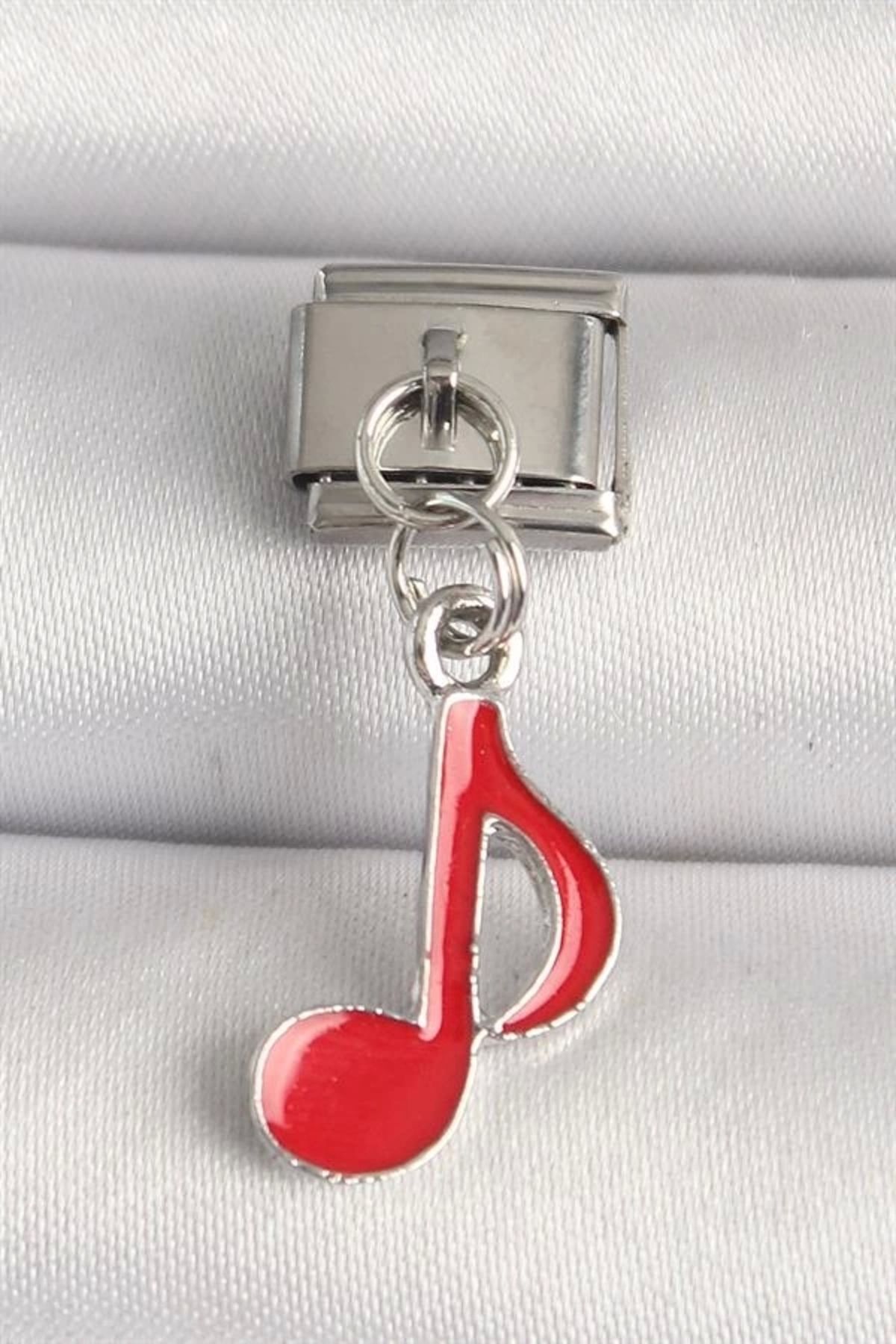 Lale Moda 316L Çelik Gümüş Renk Kırmızı Müzik Nota Model Nomination Charm