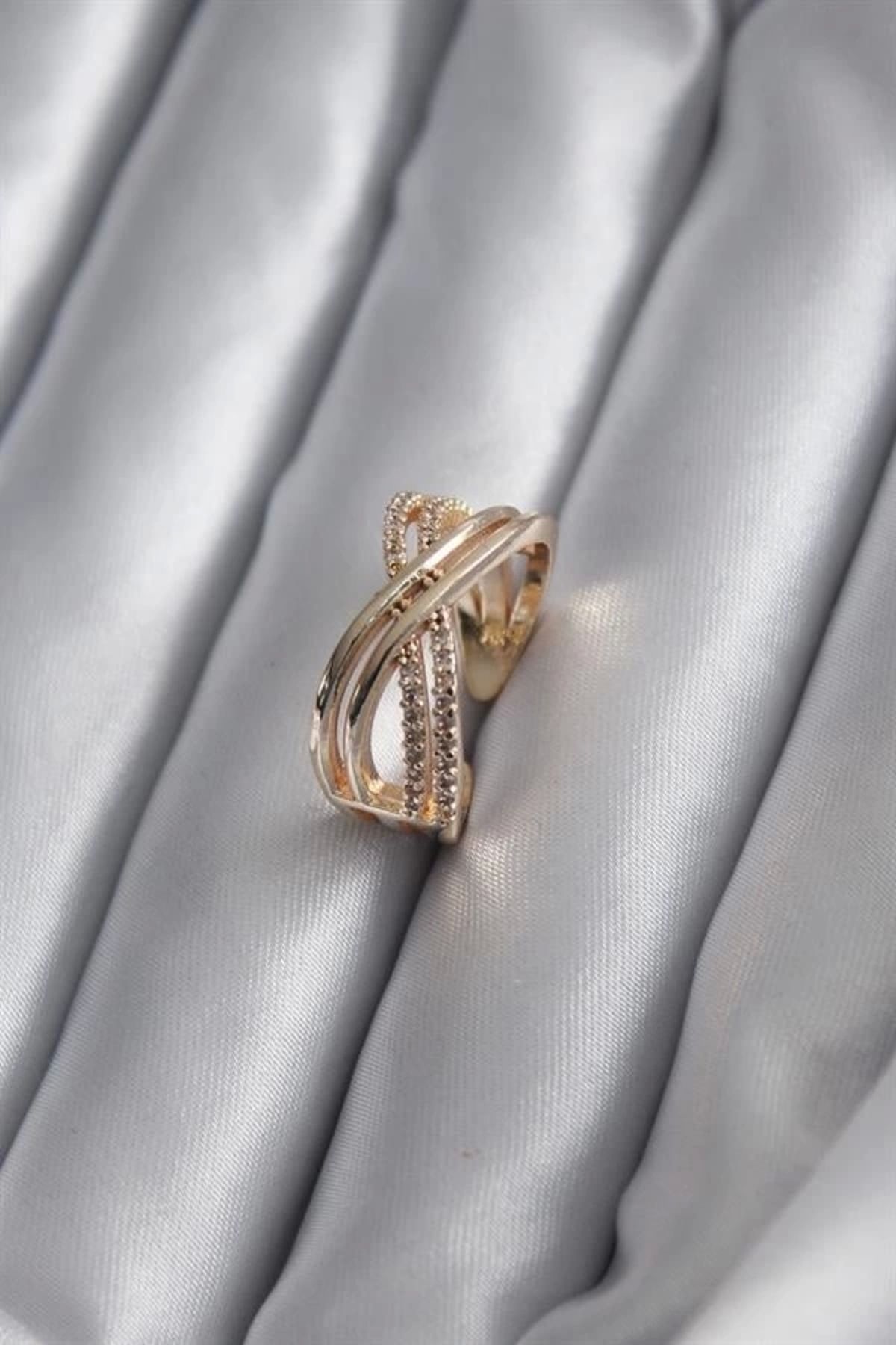 Lale Moda Gold Renk Zirkon Taşlı Kadın Yüzük