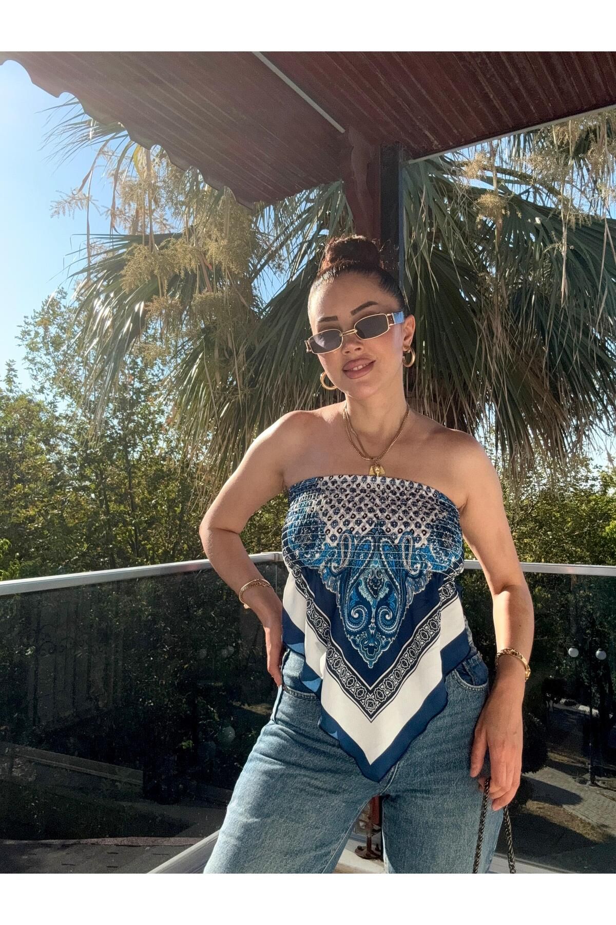 MODA viskon kumaş sırt lastik kumaşlı crop
