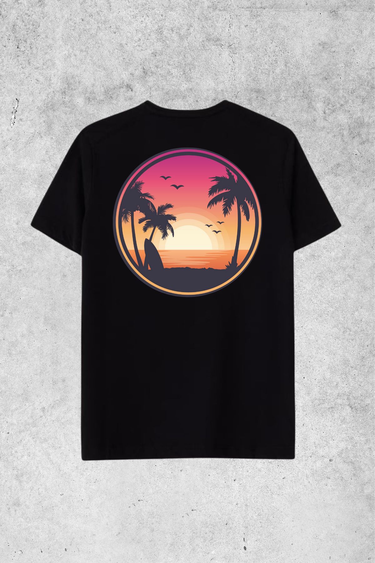 MOLICO Basic unisex sıfır yaka kısa kollu PALMİYE DESEN SIRTI baskılı OVERSİZE tshirt