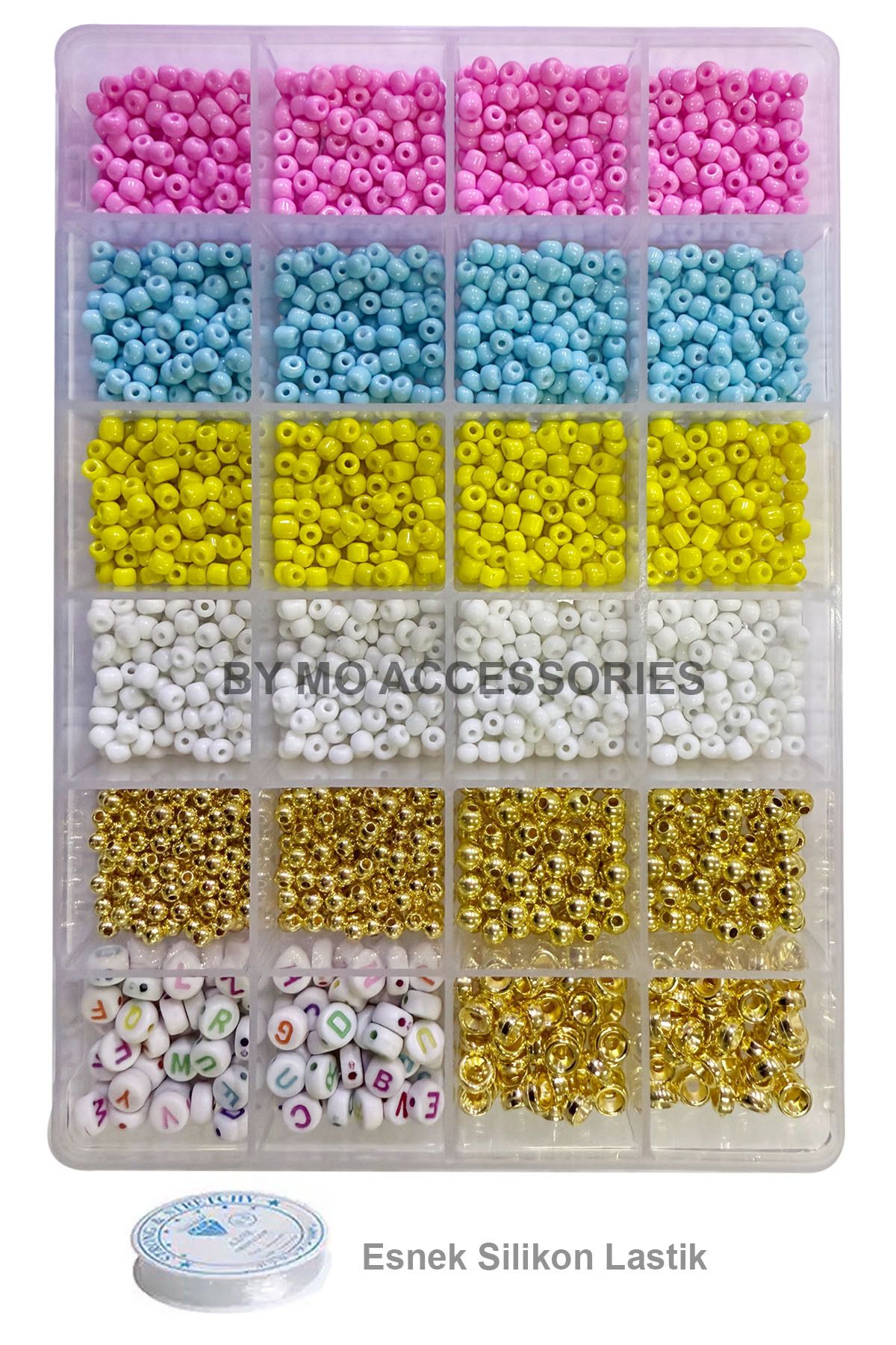 By MO Accessories Yeni Sezon Pembe Mavi Sarı Beyaz Kum Boncuklarla Takı Yapım Seti