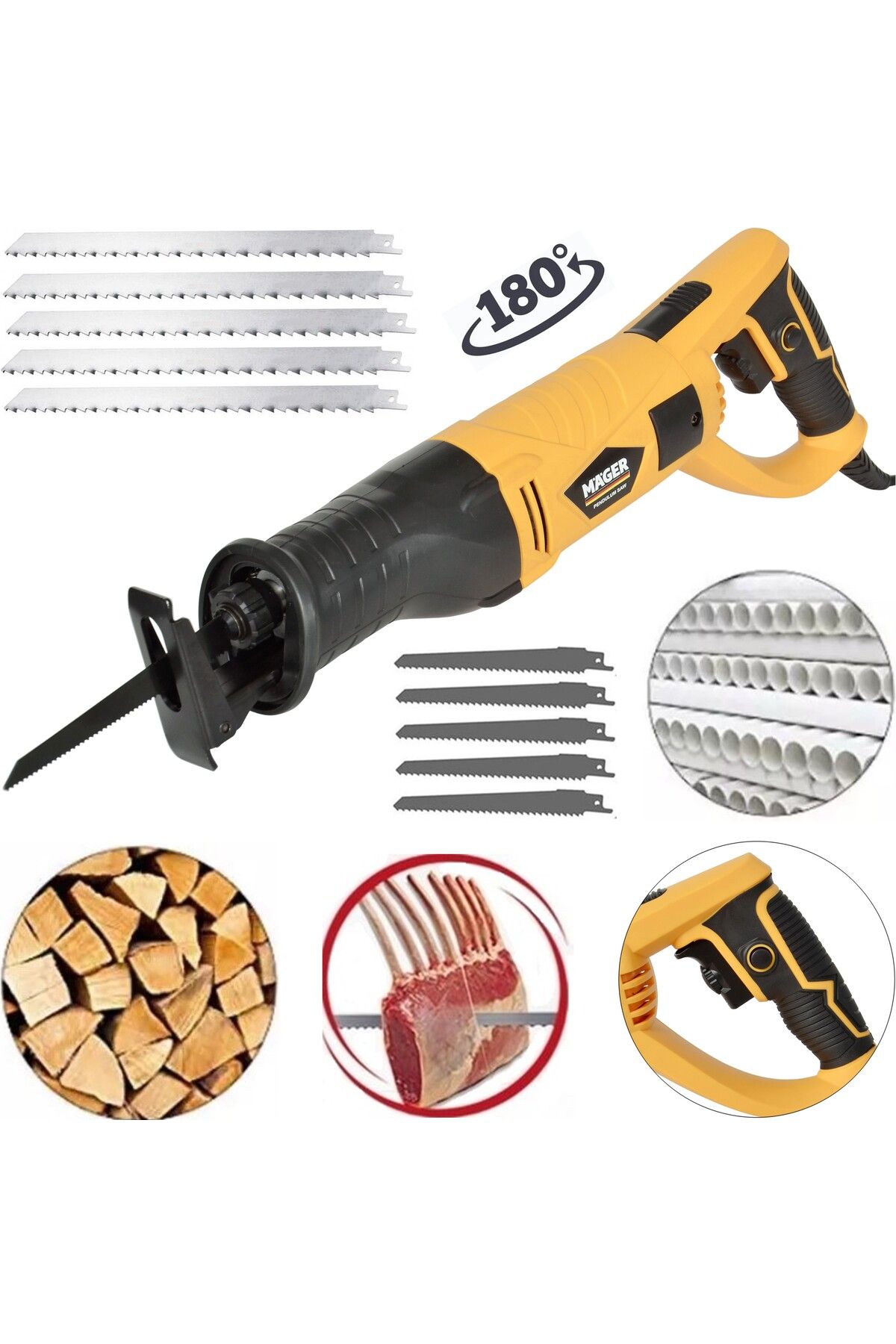 Mager 8600 Rpm Extra 10 Bıçakıl Bakır Sargı Döner Başlık Tilki Kuyruğu Kemik ,Ağaç,Pvc, Kesim Testeresi