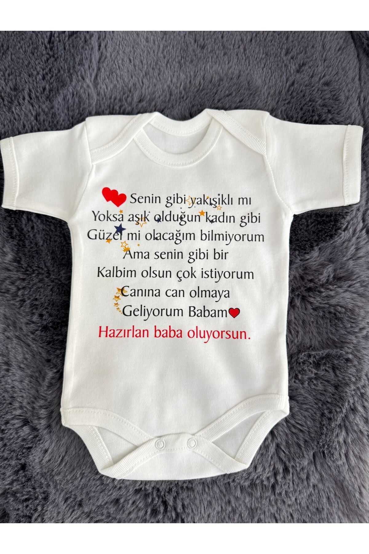 ZALKAYA Yazılı Zıbın Hazırlan Baba Oluyorsun Yazılı Bebek Zıbını