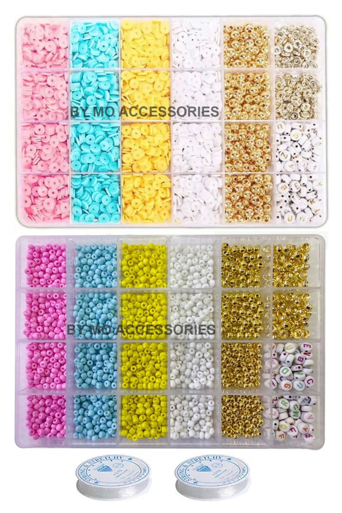 By MO Accessories Yeni Sezon Pembe Mavi Sarı Beyaz Kum ve Fimo Boncuklarla Takı Yapım Seti