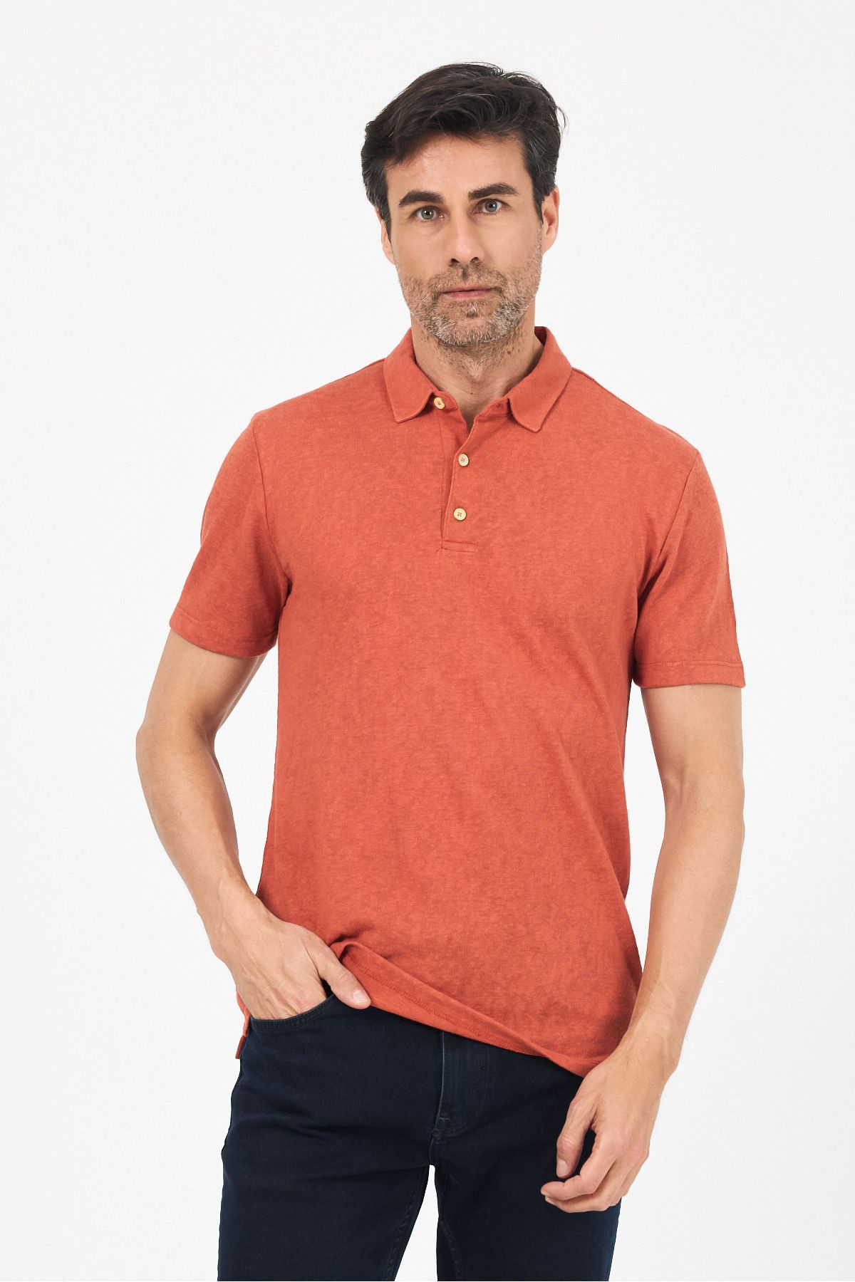 ENQUE Erkek Basic Düz Beyaz Düğmeli Polo Yaka Kıvrılmaz %100 Pamuk Slim Fit Tişört